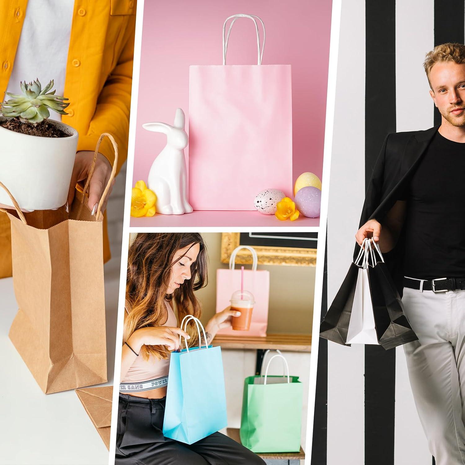 image:imageSUNEE 100 Pcs Black Gift Bags with Handles 55x33x8 Small Paper Gift Bags Bulk for Small Business Retail Merchandise Grocery and Wedding Birthday Party Favor BlackBlack