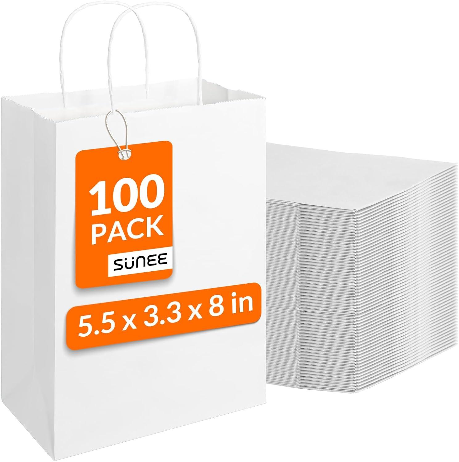 image:imageSUNEE 100 Pcs Black Gift Bags with Handles 55x33x8 Small Paper Gift Bags Bulk for Small Business Retail Merchandise Grocery and Wedding Birthday Party Favor BlackWhite