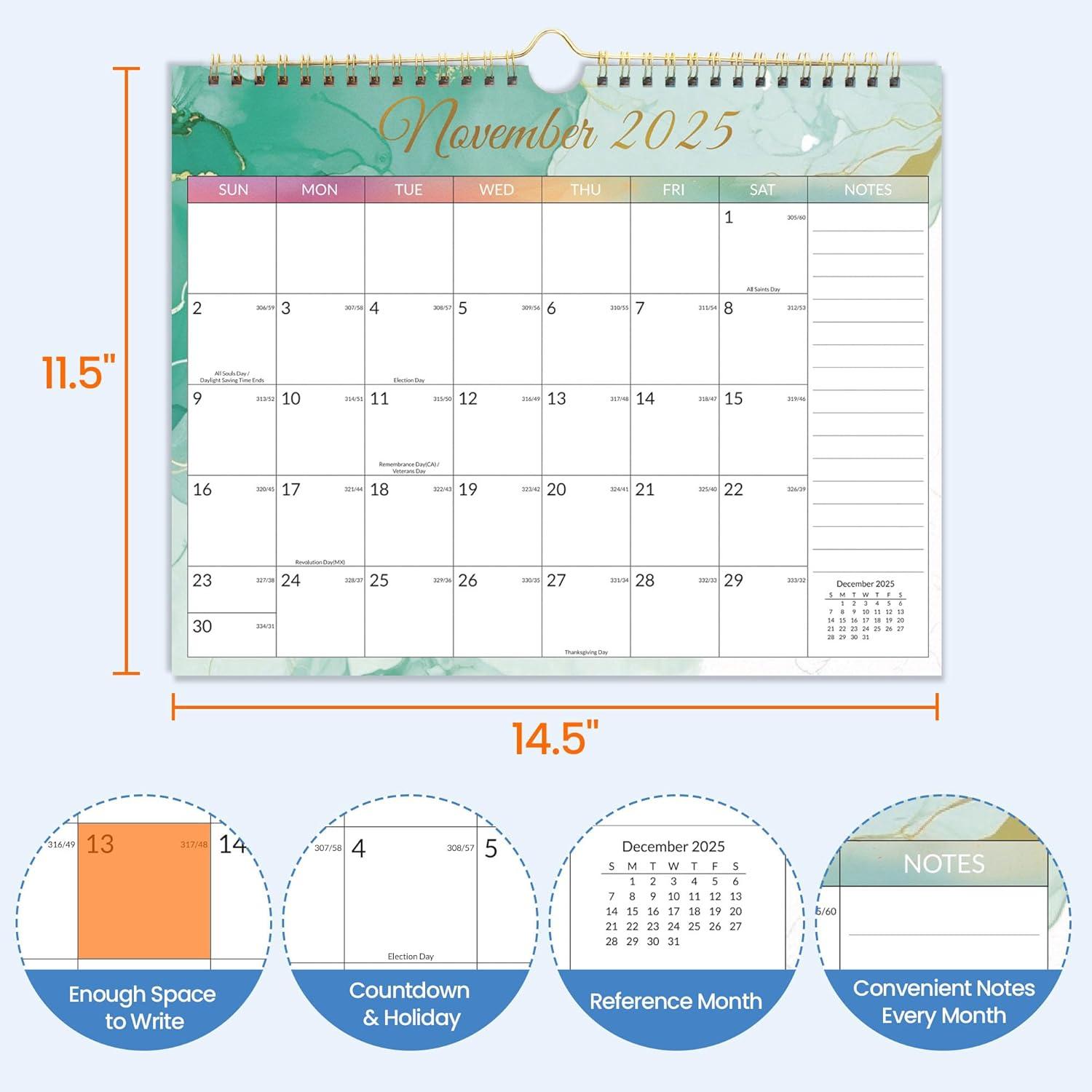 image:imageSUNEE 2026 Calendar 18 Months Wall Calendar Oct 2025 Mar 2027 145x115 Big Grid Hanging Calendar with Note for Organizing amp Planning Watercolor Pack of 2