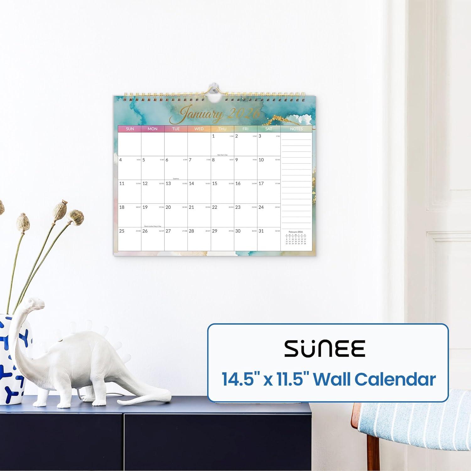 image:imageSUNEE 2026 Calendar 18 Months Wall Calendar Oct 2025 Mar 2027 145x115 Big Grid Hanging Calendar with Note for Organizing amp Planning Watercolor Pack of 2