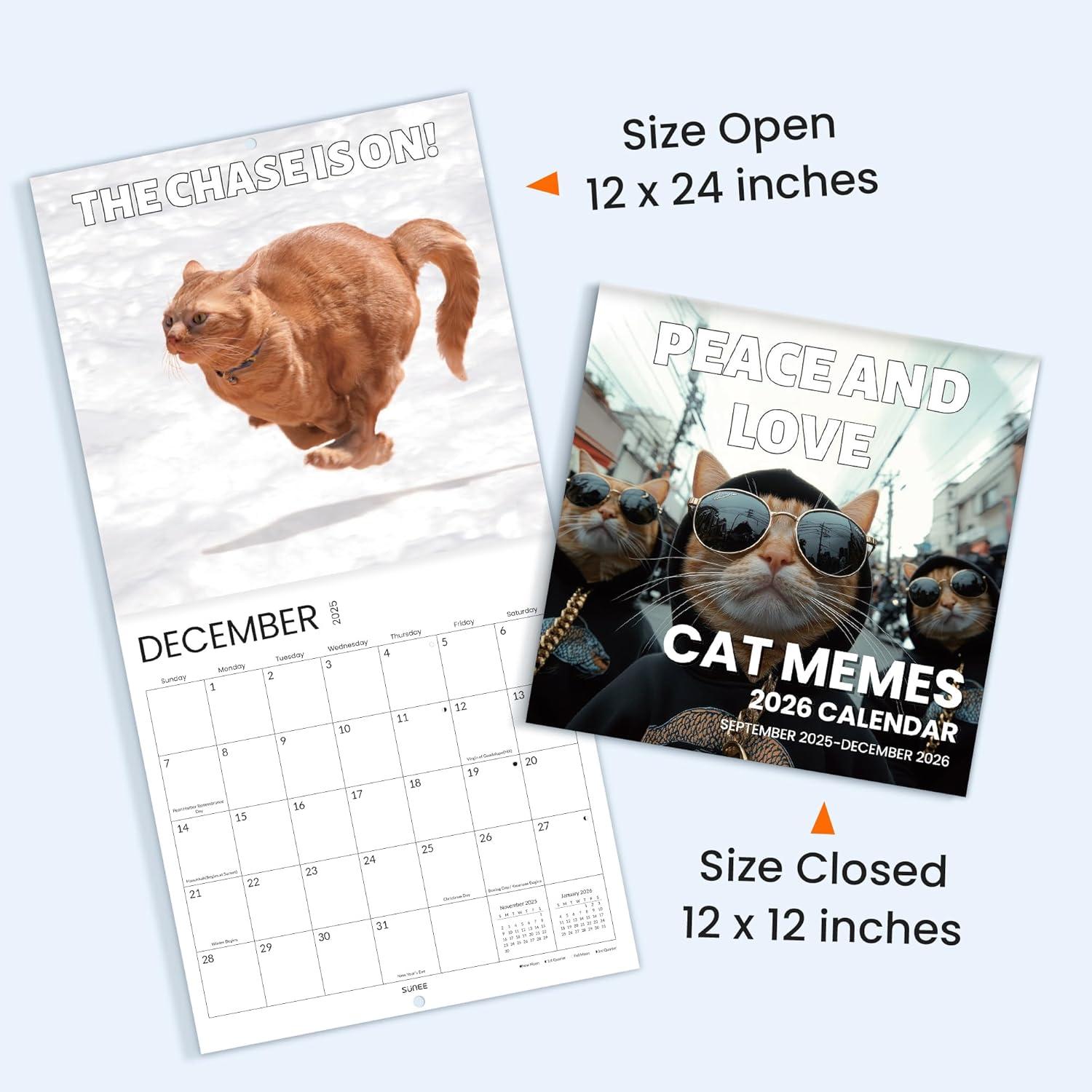 image:imageSUNEE 2026 Calendar for Wall 2026 Large Wall calendar 12x12 Inches with 16 Months from September 2025 to December 2026 Thick Glossy Paper 12 x 24 Open PathwayCat Emoji