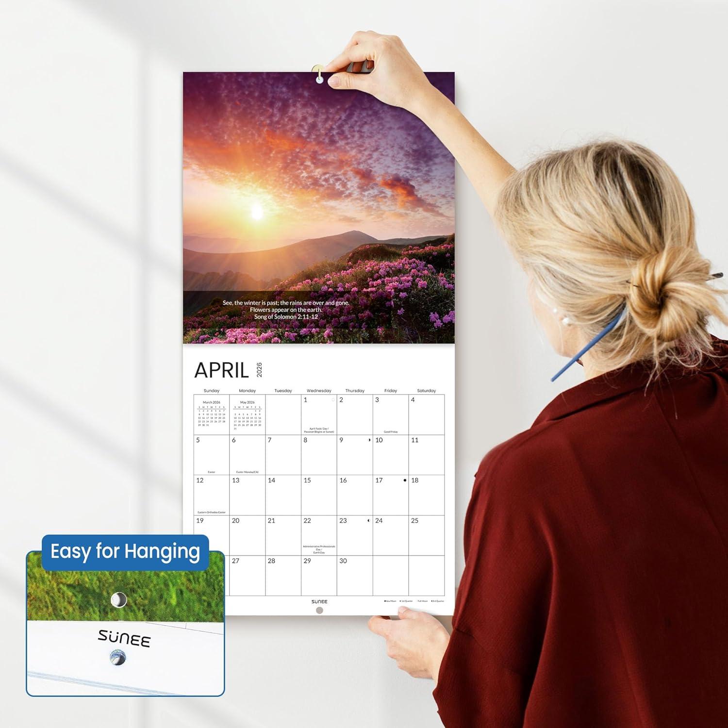 image:imageSUNEE 2026 Calendar for Wall 2026 Large Wall calendar 12x12 Inches with 16 Months from September 2025 to December 2026 Thick Glossy Paper 12 x 24 Open PathwayBible