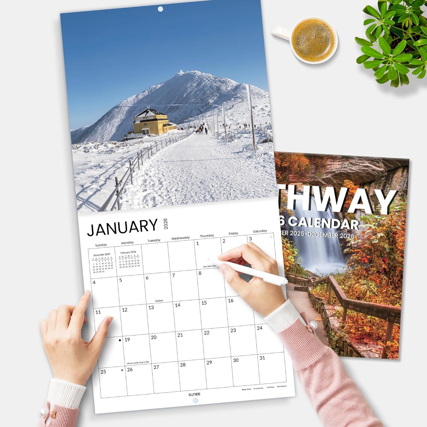 image:imageSUNEE 2026 Calendar for Wall 2026 Large Wall calendar 12x12 Inches with 16 Months from September 2025 to December 2026 Thick Glossy Paper 12 x 24 Open PathwayPathway