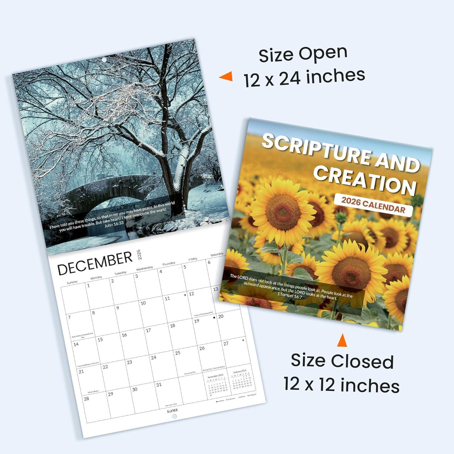 image:imageSUNEE 2026 Calendar for Wall 2026 Large Wall calendar 12x12 Inches with 16 Months from September 2025 to December 2026 Thick Glossy Paper 12 x 24 Open PathwayBible