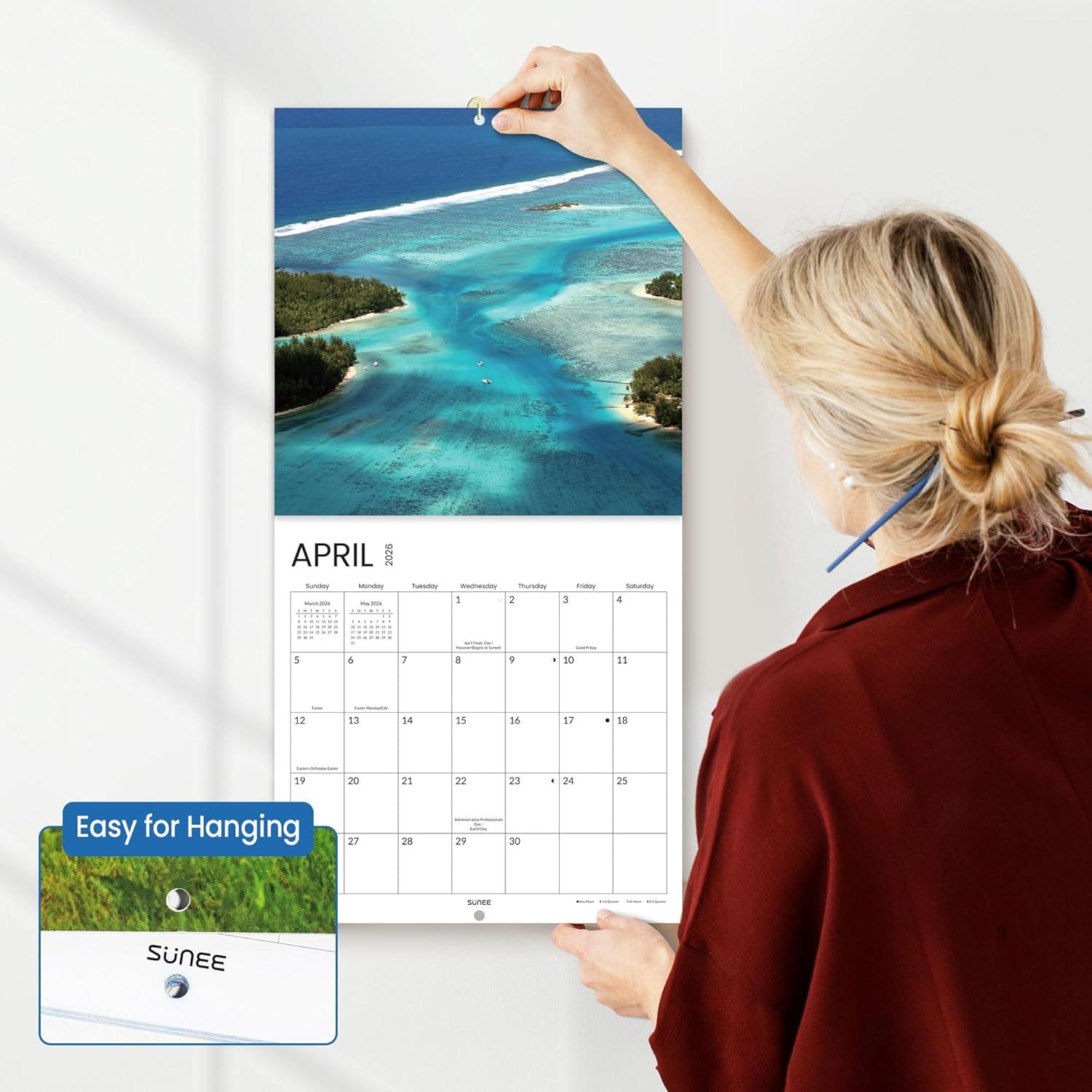 image:imageSUNEE 2026 Calendar for Wall 2026 Large Wall calendar 12x12 Inches with 16 Months from September 2025 to December 2026 Thick Glossy Paper 12 x 24 Open PathwayBeach