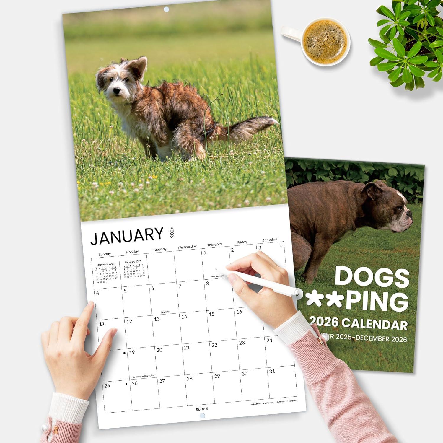 image:imageSUNEE 2026 Calendar for Wall 2026 Large Wall calendar 12x12 Inches with 16 Months from September 2025 to December 2026 Thick Glossy Paper 12 x 24 Open PathwayDog Popping