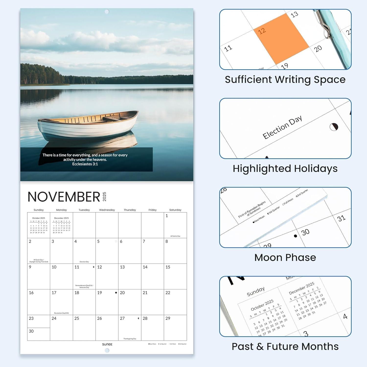 image:imageSUNEE 2026 Calendar for Wall 2026 Large Wall calendar 12x12 Inches with 16 Months from September 2025 to December 2026 Thick Glossy Paper 12 x 24 Open PathwayBible