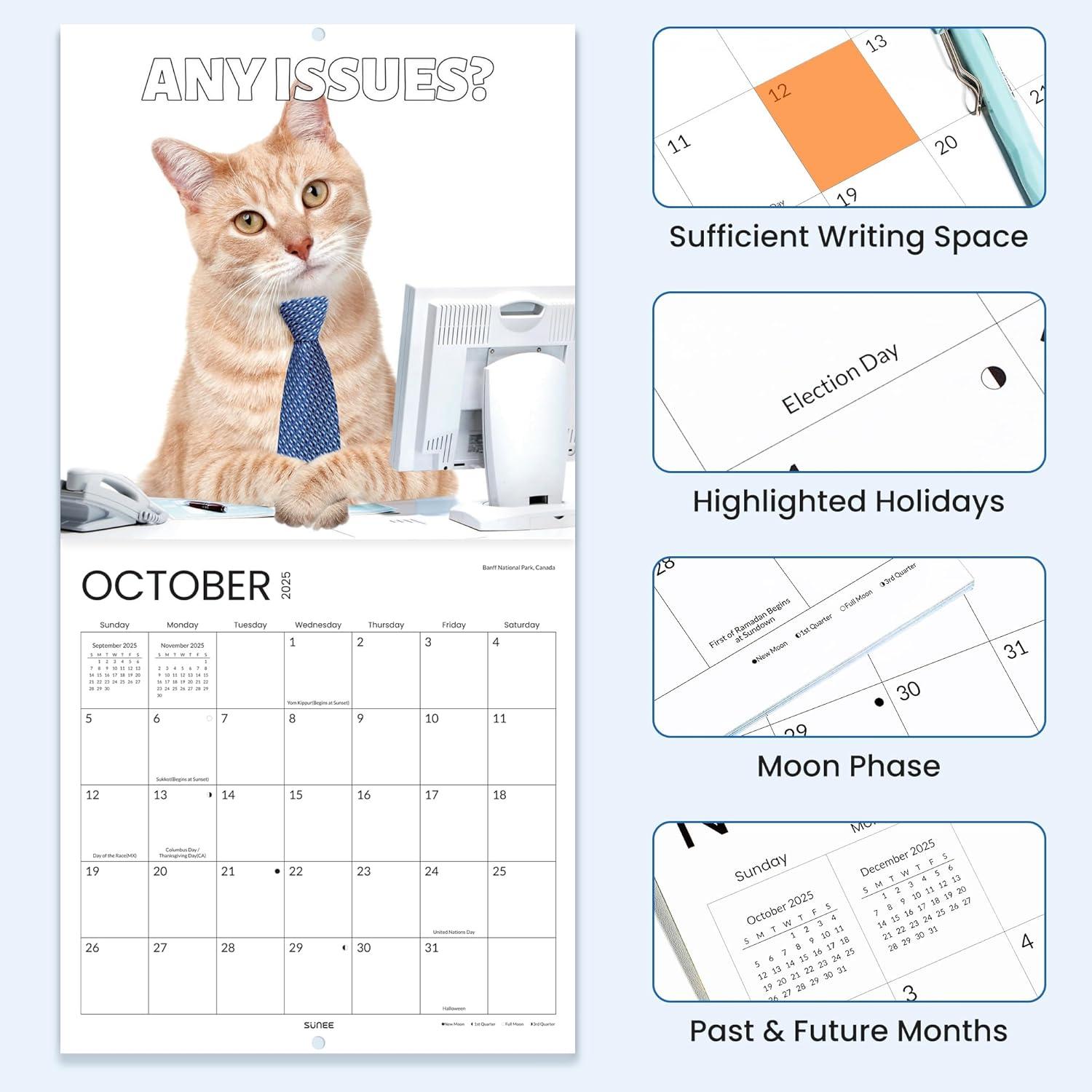 image:imageSUNEE 2026 Calendar for Wall 2026 Large Wall calendar 12x12 Inches with 16 Months from September 2025 to December 2026 Thick Glossy Paper 12 x 24 Open PathwayCat Emoji