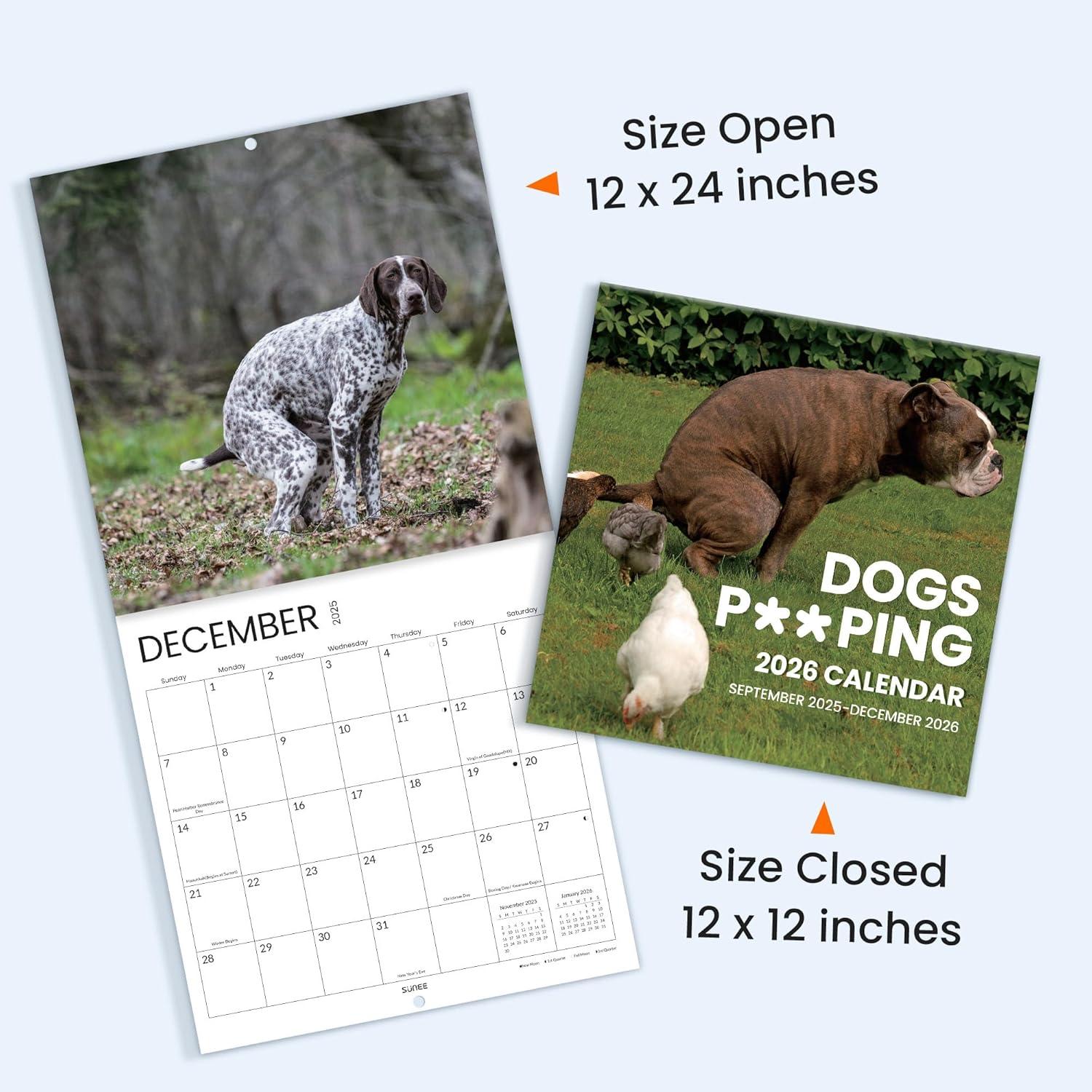 image:imageSUNEE 2026 Calendar for Wall 2026 Large Wall calendar 12x12 Inches with 16 Months from September 2025 to December 2026 Thick Glossy Paper 12 x 24 Open PathwayDog Popping