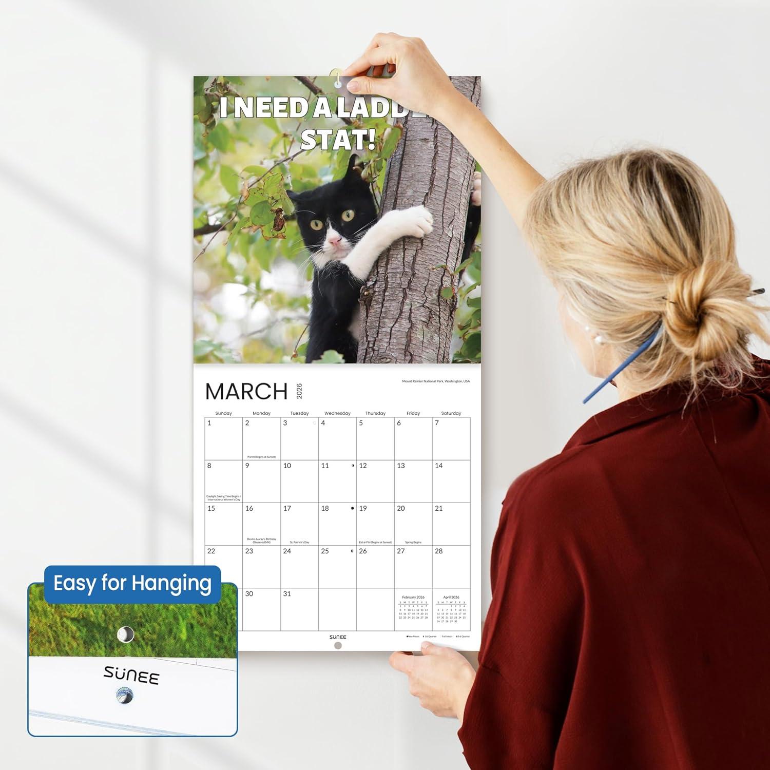image:imageSUNEE 2026 Calendar for Wall 2026 Large Wall calendar 12x12 Inches with 16 Months from September 2025 to December 2026 Thick Glossy Paper 12 x 24 Open PathwayCat Emoji