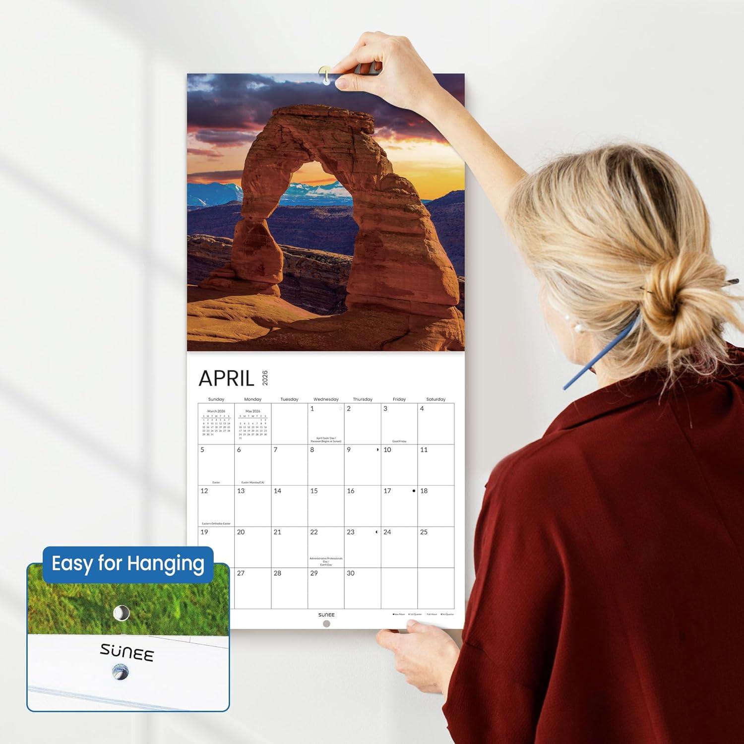 image:imageSUNEE 2026 Calendar for Wall 2026 Large Wall calendar 12x12 Inches with 16 Months from September 2025 to December 2026 Thick Glossy Paper 12 x 24 Open PathwayNational Park