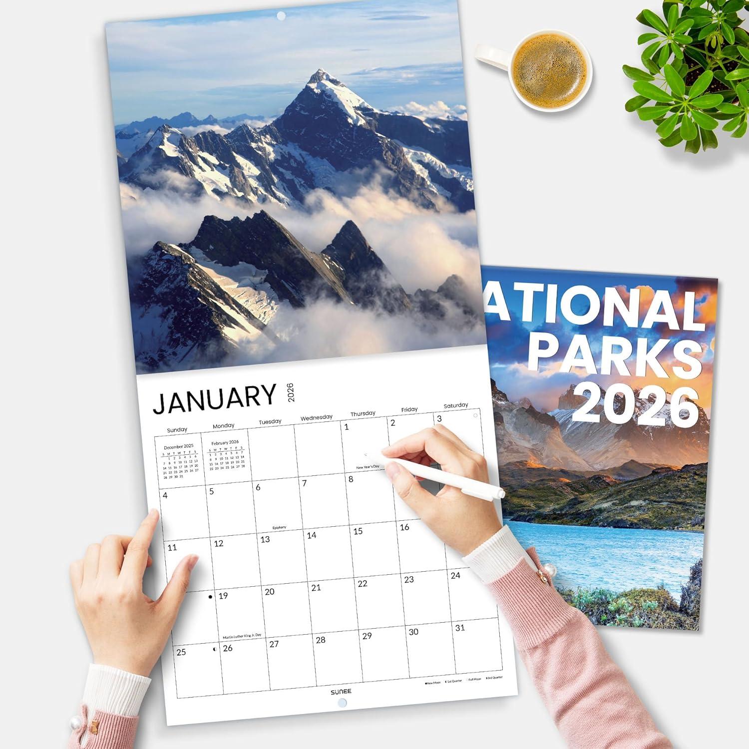 image:imageSUNEE 2026 Calendar for Wall 2026 Large Wall calendar 12x12 Inches with 16 Months from September 2025 to December 2026 Thick Glossy Paper 12 x 24 Open PathwayNational Park