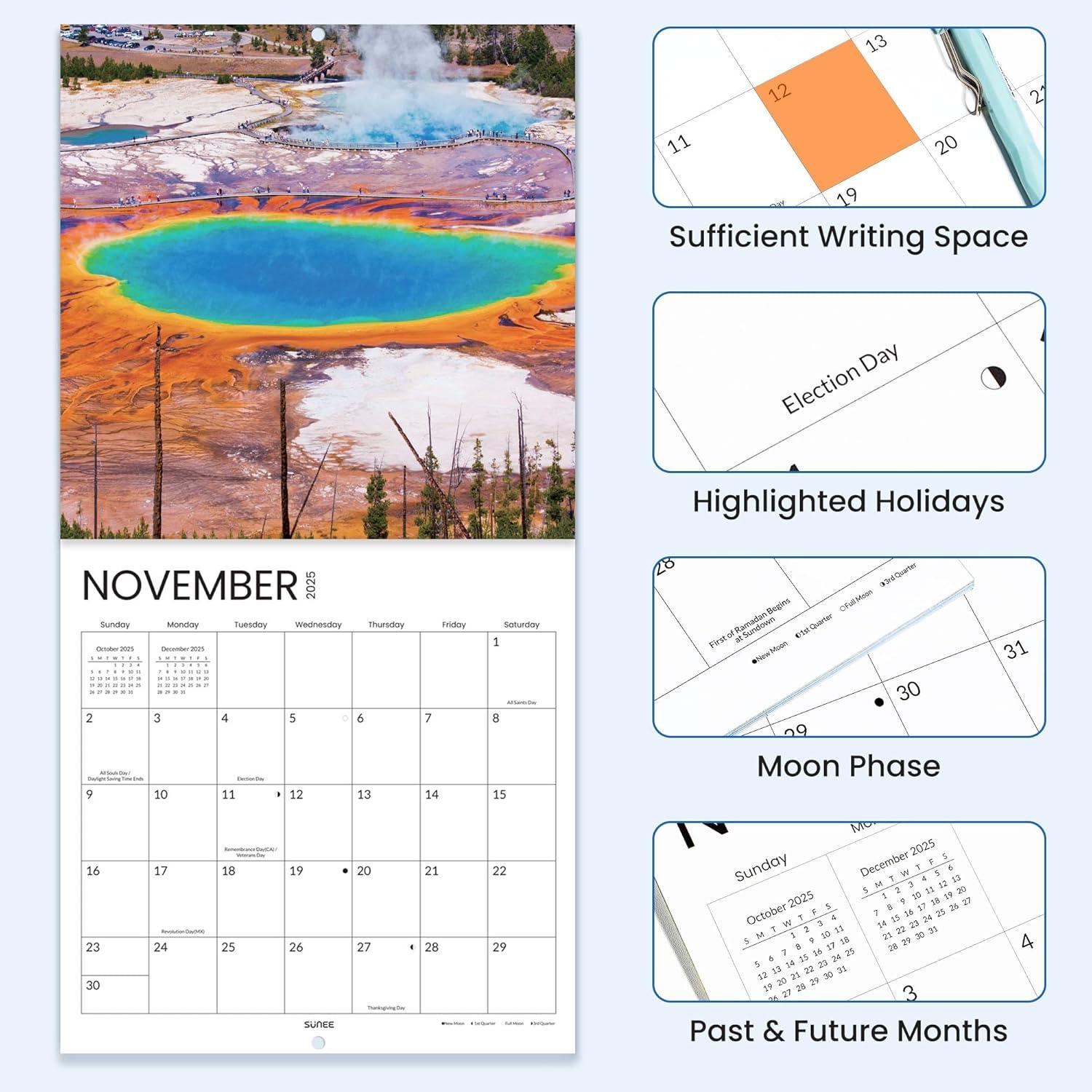 image:imageSUNEE 2026 Calendar for Wall 2026 Large Wall calendar 12x12 Inches with 16 Months from September 2025 to December 2026 Thick Glossy Paper 12 x 24 Open PathwayNational Park