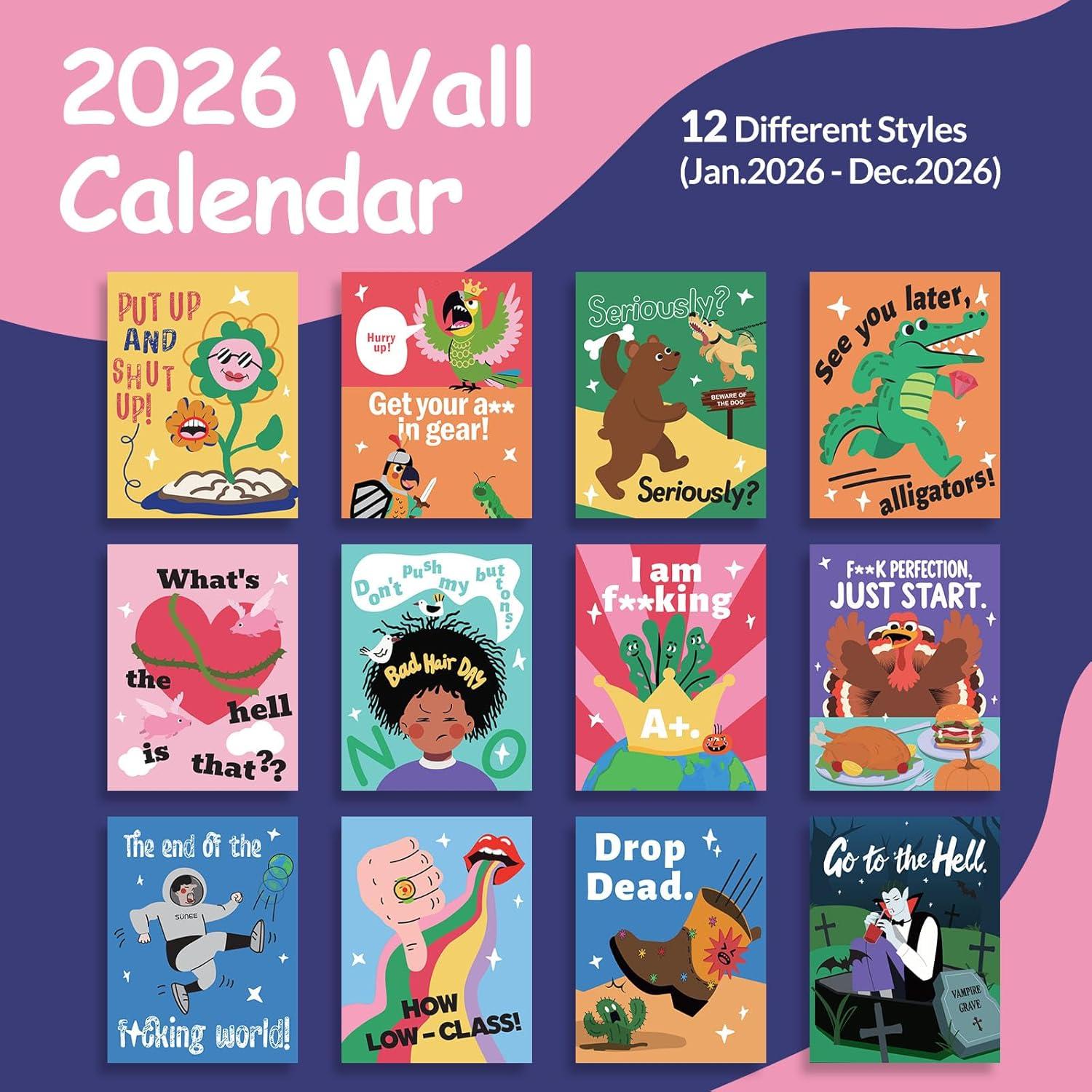 image:imageSUNEE 2026 Calendar for Wall 2026 Large Wall calendar 12x12 Inches with 16 Months from September 2025 to December 2026 Thick Glossy Paper 12 x 24 Open PathwayFunny
