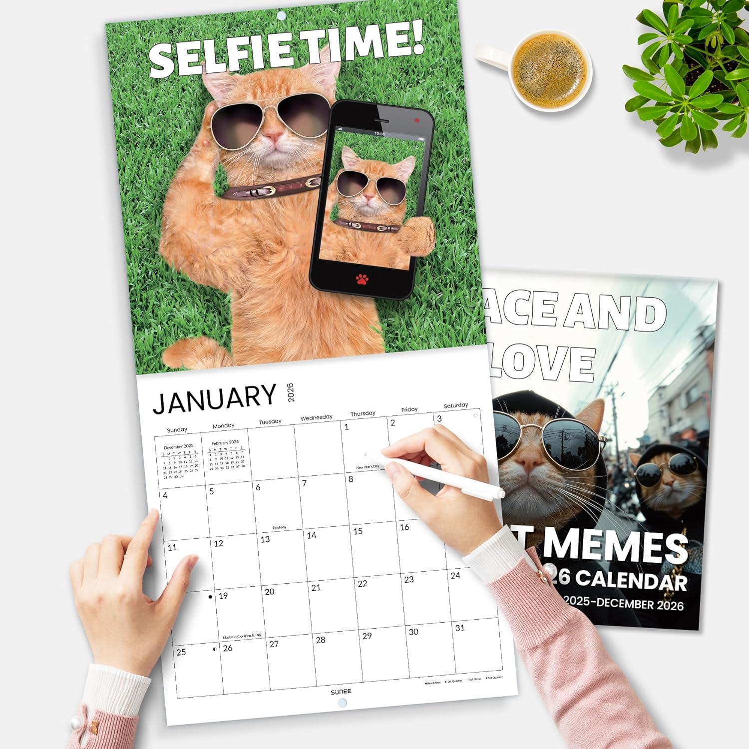 image:imageSUNEE 2026 Calendar for Wall 2026 Large Wall calendar 12x12 Inches with 16 Months from September 2025 to December 2026 Thick Glossy Paper 12 x 24 Open PathwayCat Emoji