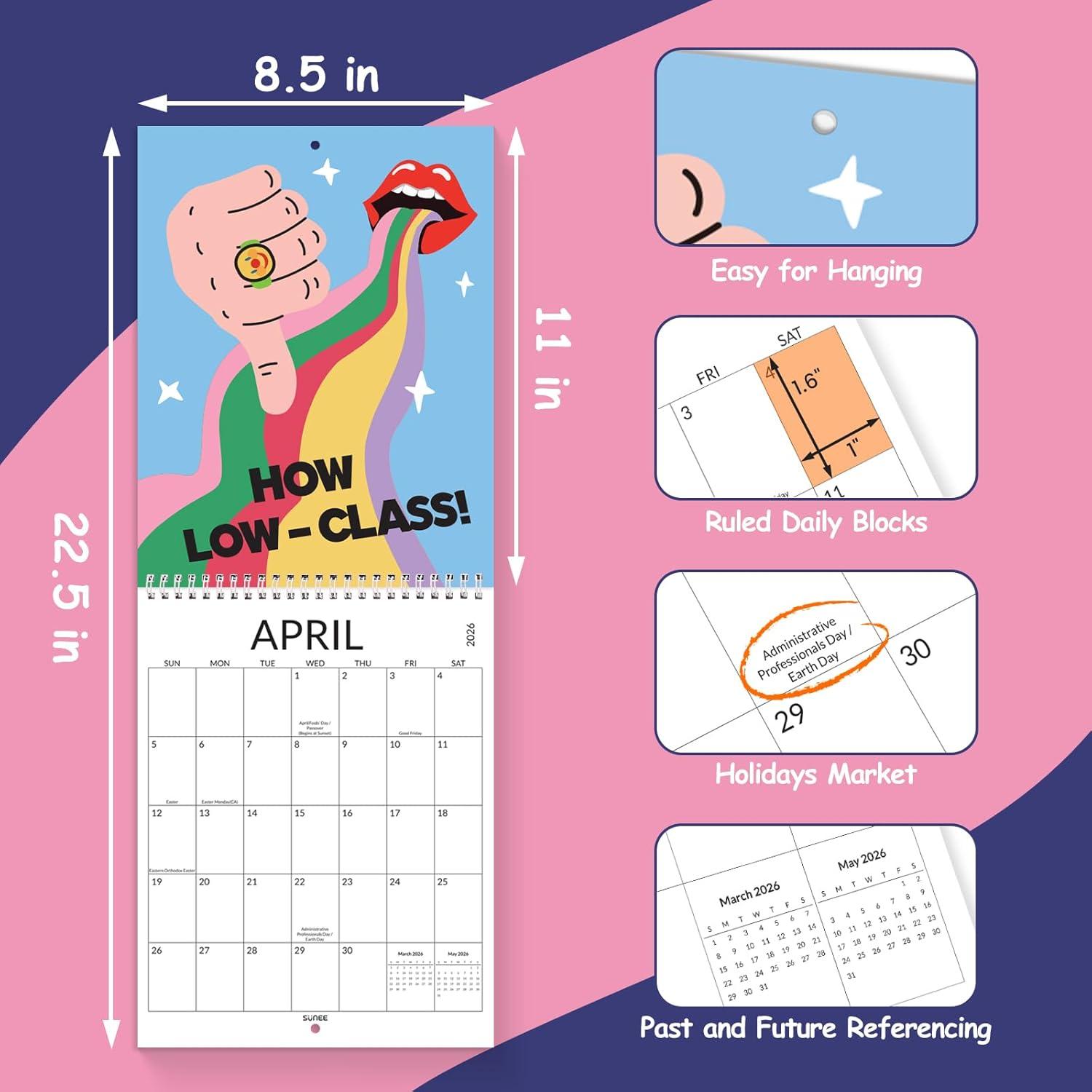 image:imageSUNEE 2026 Calendar for Wall 2026 Large Wall calendar 12x12 Inches with 16 Months from September 2025 to December 2026 Thick Glossy Paper 12 x 24 Open PathwayFunny