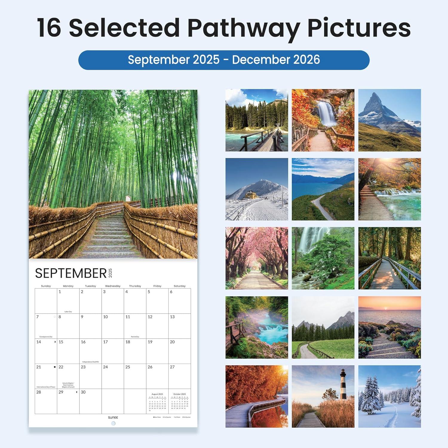 image:imageSUNEE 2026 Calendar for Wall 2026 Large Wall calendar 12x12 Inches with 16 Months from September 2025 to December 2026 Thick Glossy Paper 12 x 24 Open PathwayPathway