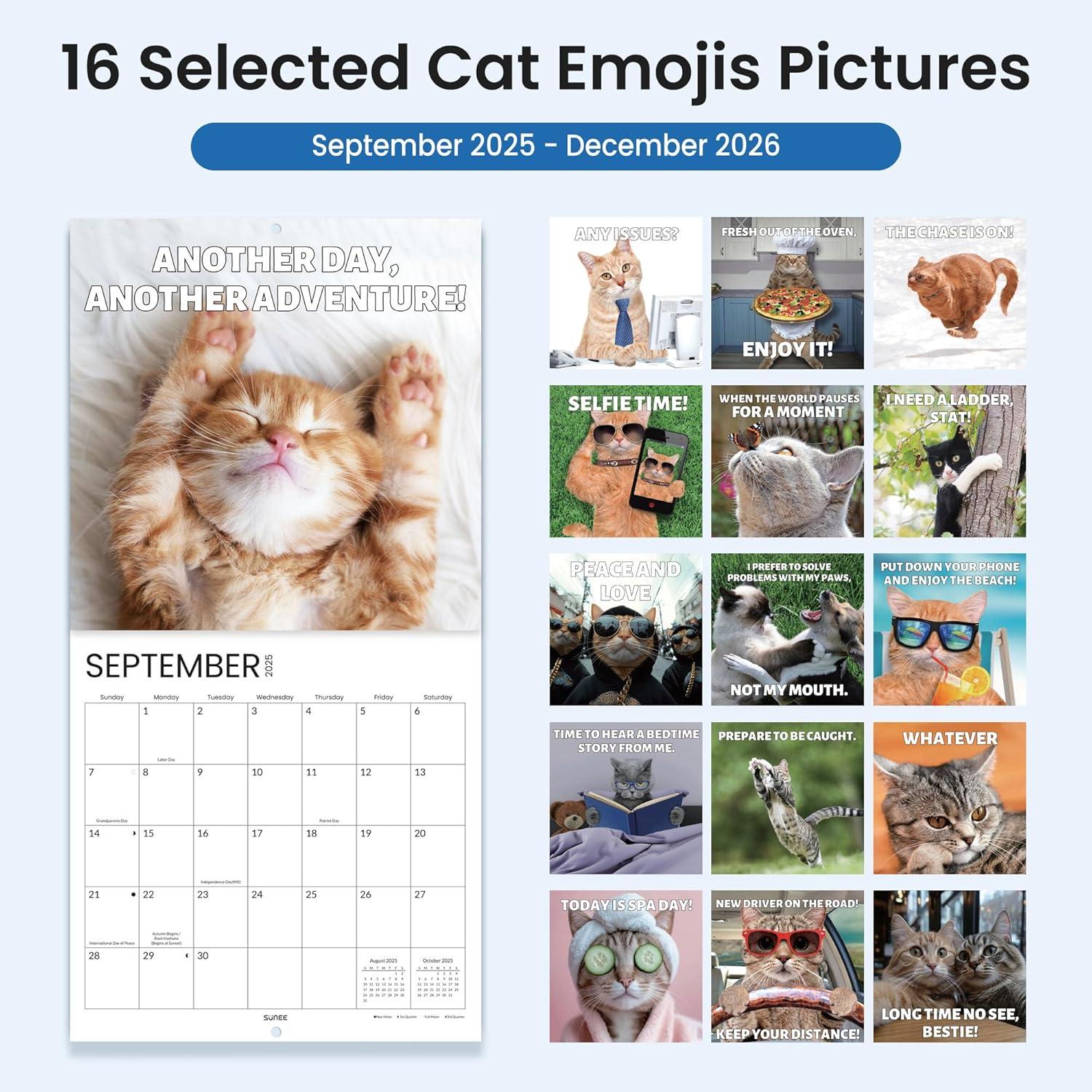 image:imageSUNEE 2026 Calendar for Wall 2026 Large Wall calendar 12x12 Inches with 16 Months from September 2025 to December 2026 Thick Glossy Paper 12 x 24 Open PathwayCat Emoji