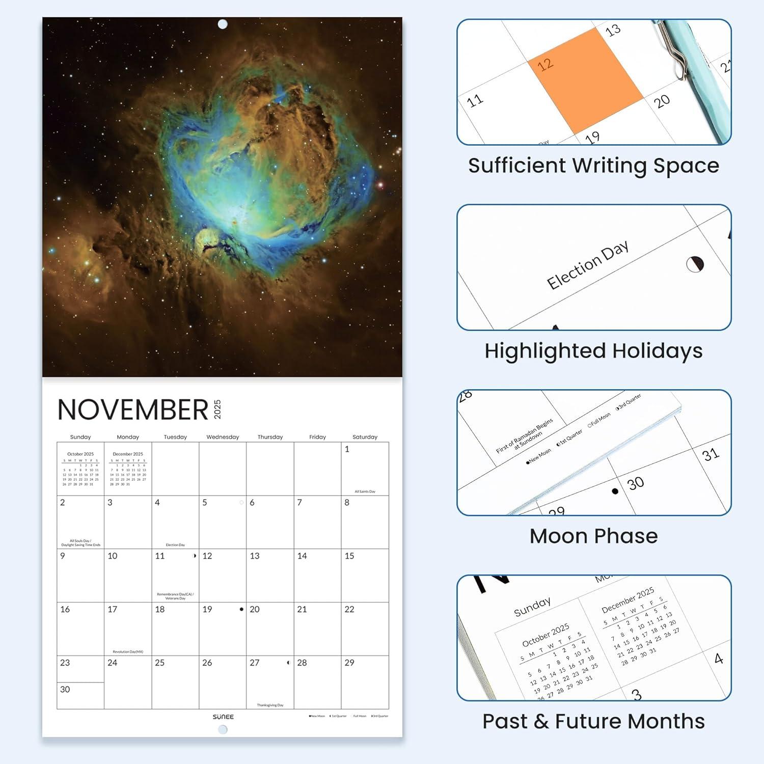 image:imageSUNEE 2026 Calendar for Wall 2026 Large Wall calendar 12x12 Inches with 16 Months from September 2025 to December 2026 Thick Glossy Paper 12 x 24 Open PathwaySpace