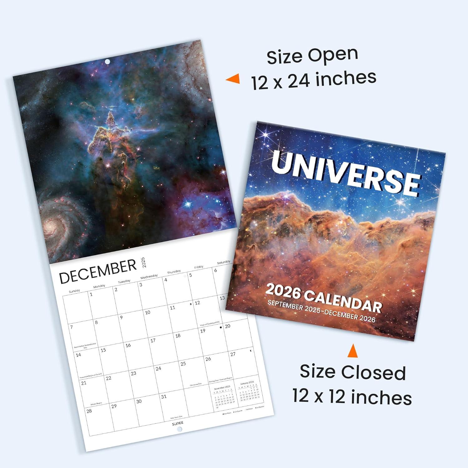 image:imageSUNEE 2026 Calendar for Wall 2026 Large Wall calendar 12x12 Inches with 16 Months from September 2025 to December 2026 Thick Glossy Paper 12 x 24 Open PathwaySpace