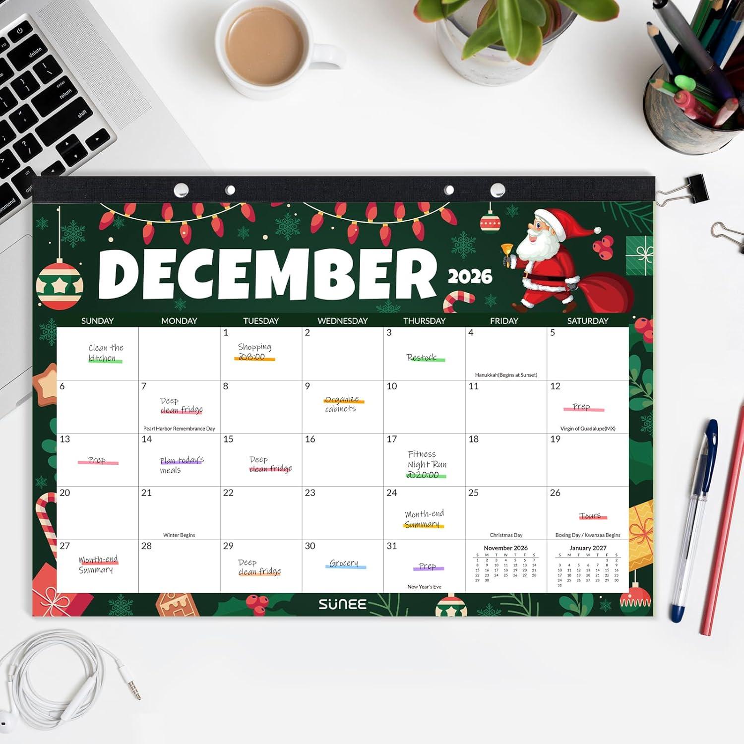 image:imageSUNEE 2026 Desk Calendar 18 Months from Oct 2025 to Mar 2027 17x12 Academic 2026 Calendar for Home School or Office 2026 Monthly Calendar with Note CuteSeasons