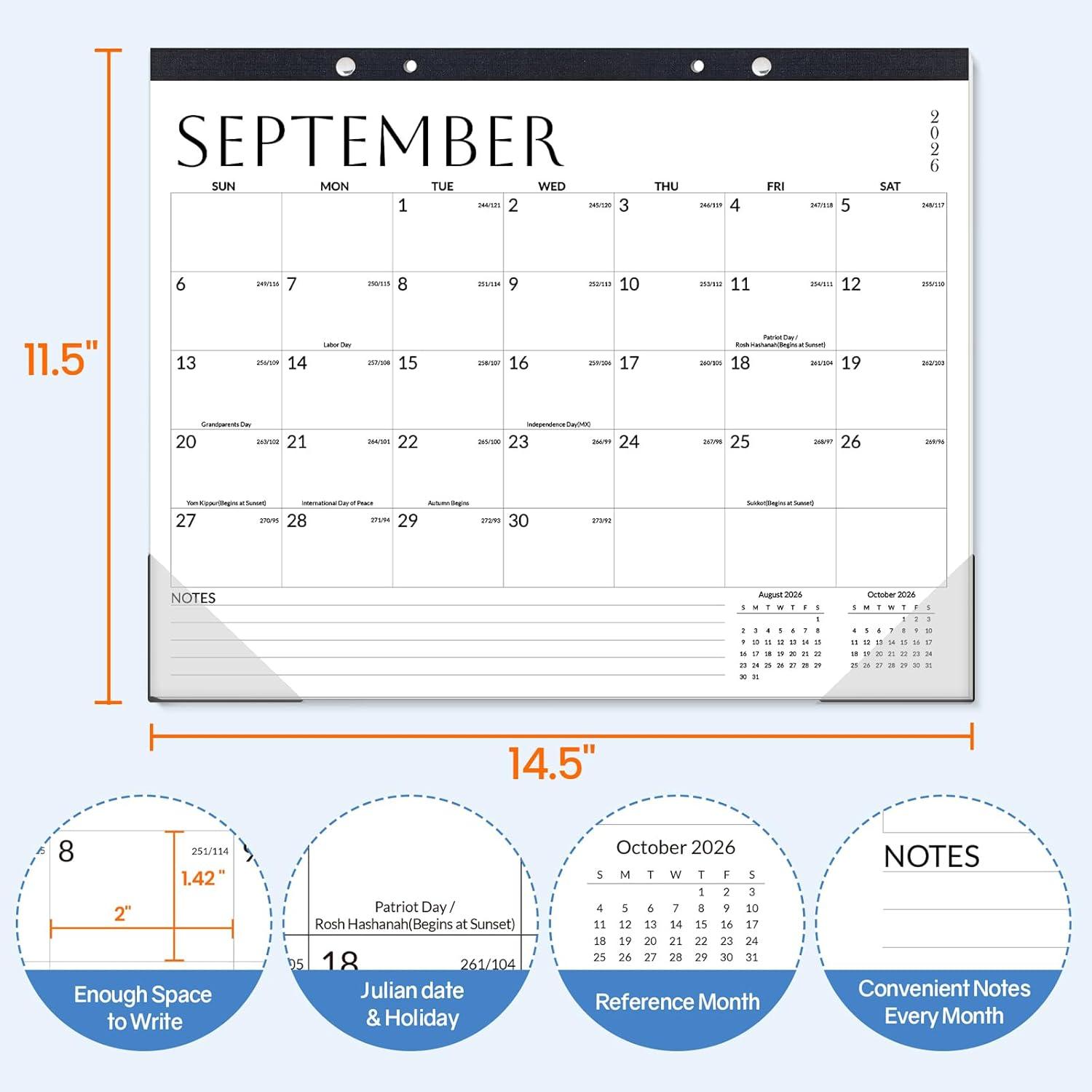 image:imageSUNEE 2026 Desk Calendar 18 Months from Oct 2025 to Mar 2027 17x12 Academic 2026 Calendar for Home School or Office 2026 Monthly Calendar with Note CuteWhite