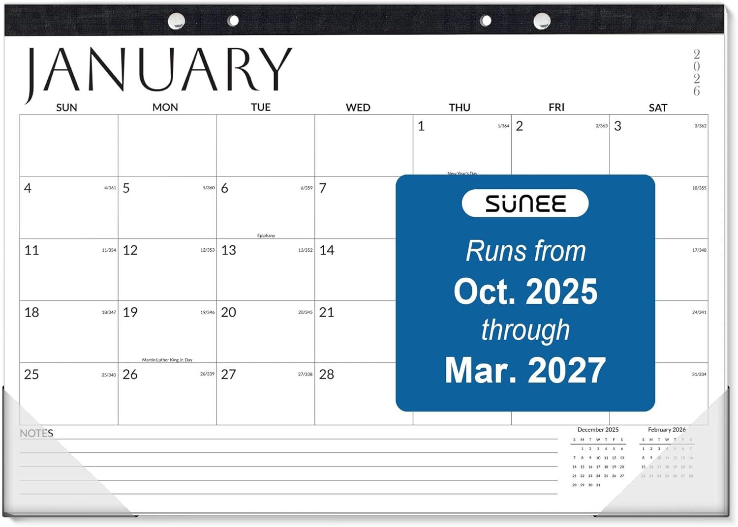 image:imageSUNEE 2026 Desk Calendar 18 Months from Oct 2025 to Mar 2027 17x12 Academic 2026 Calendar for Home School or Office 2026 Monthly Calendar with Note CuteWhite