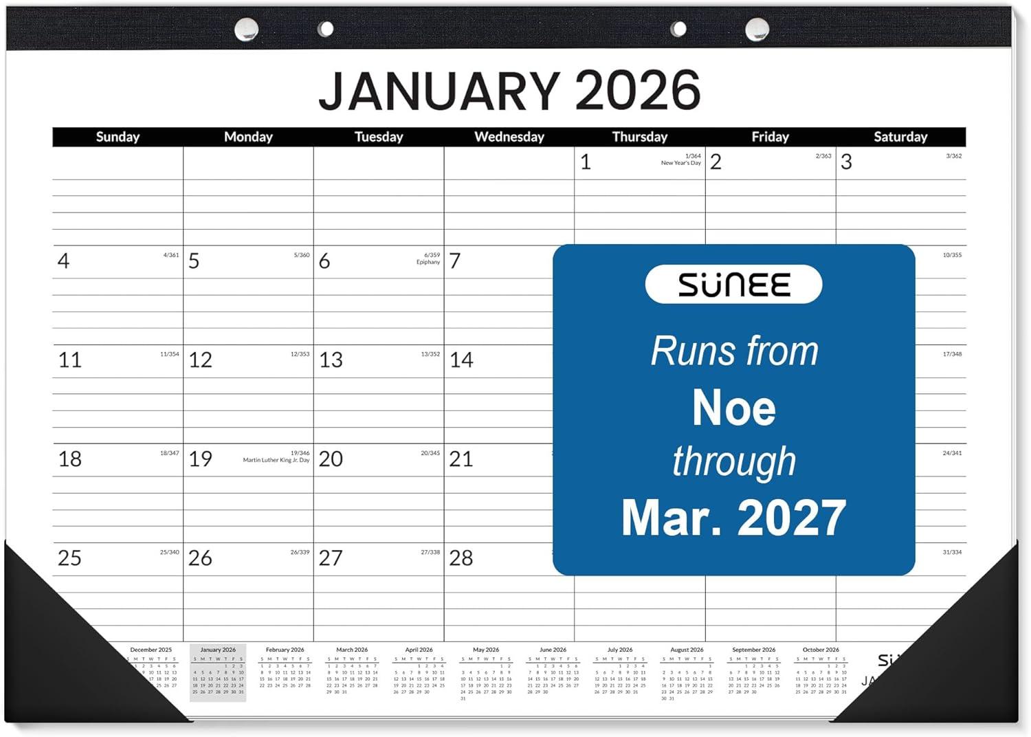 image:imageSUNEE 2026 Desk Calendar 18 Months from Oct 2025 to Mar 2027 17x12 Academic 2026 Calendar for Home School or Office 2026 Monthly Calendar with Note CuteBlack