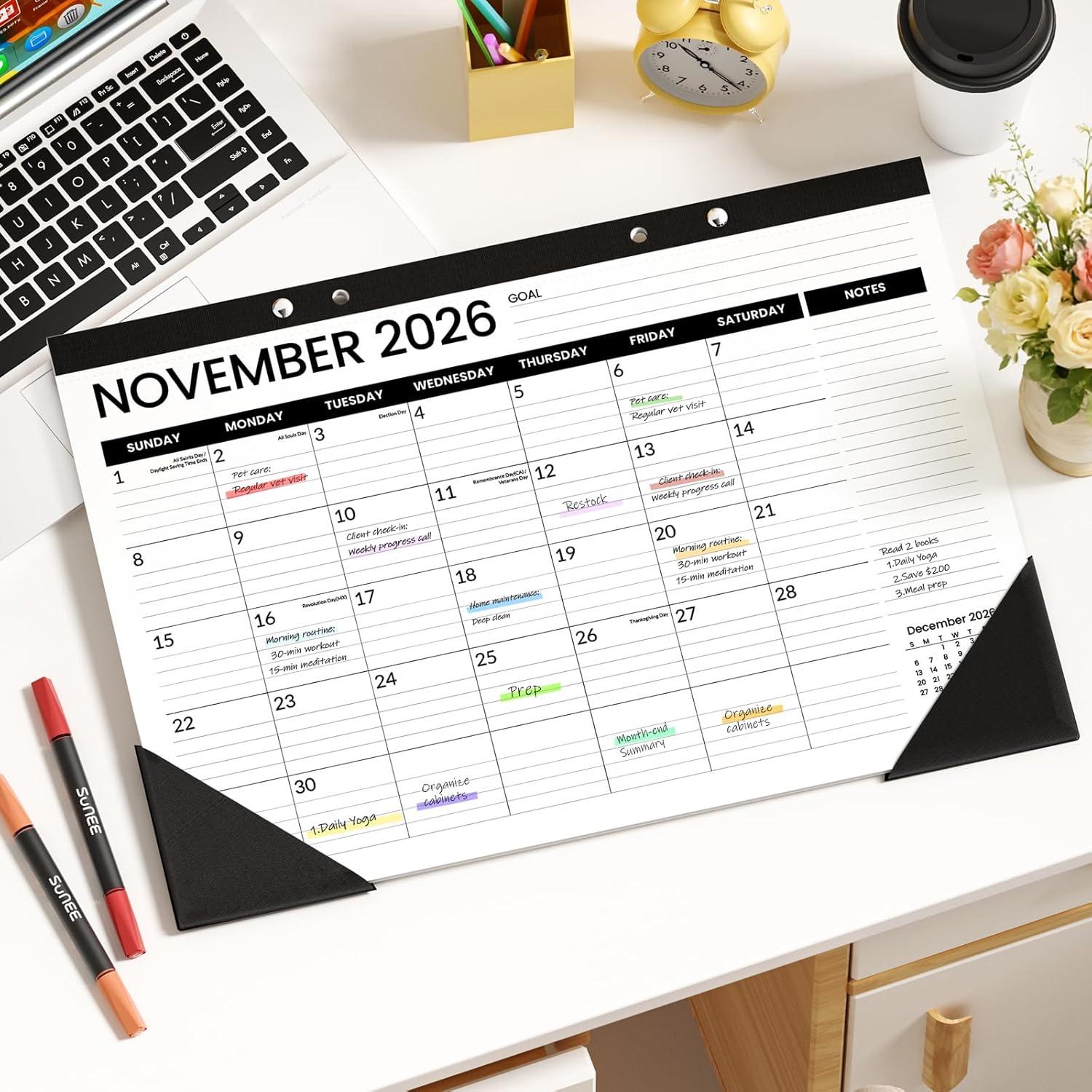 image:imageSUNEE 2026 Desk Calendar 18 Months from Oct 2025 to Mar 2027 17x12 Academic 2026 Calendar for Home School or Office 2026 Monthly Calendar with Note CuteBlack