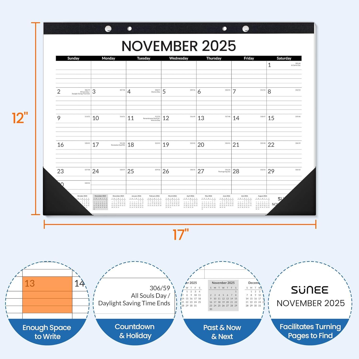 image:imageSUNEE 2026 Desk Calendar 18 Months from Oct 2025 to Mar 2027 17x12 Academic 2026 Calendar for Home School or Office 2026 Monthly Calendar with Note CuteBlack