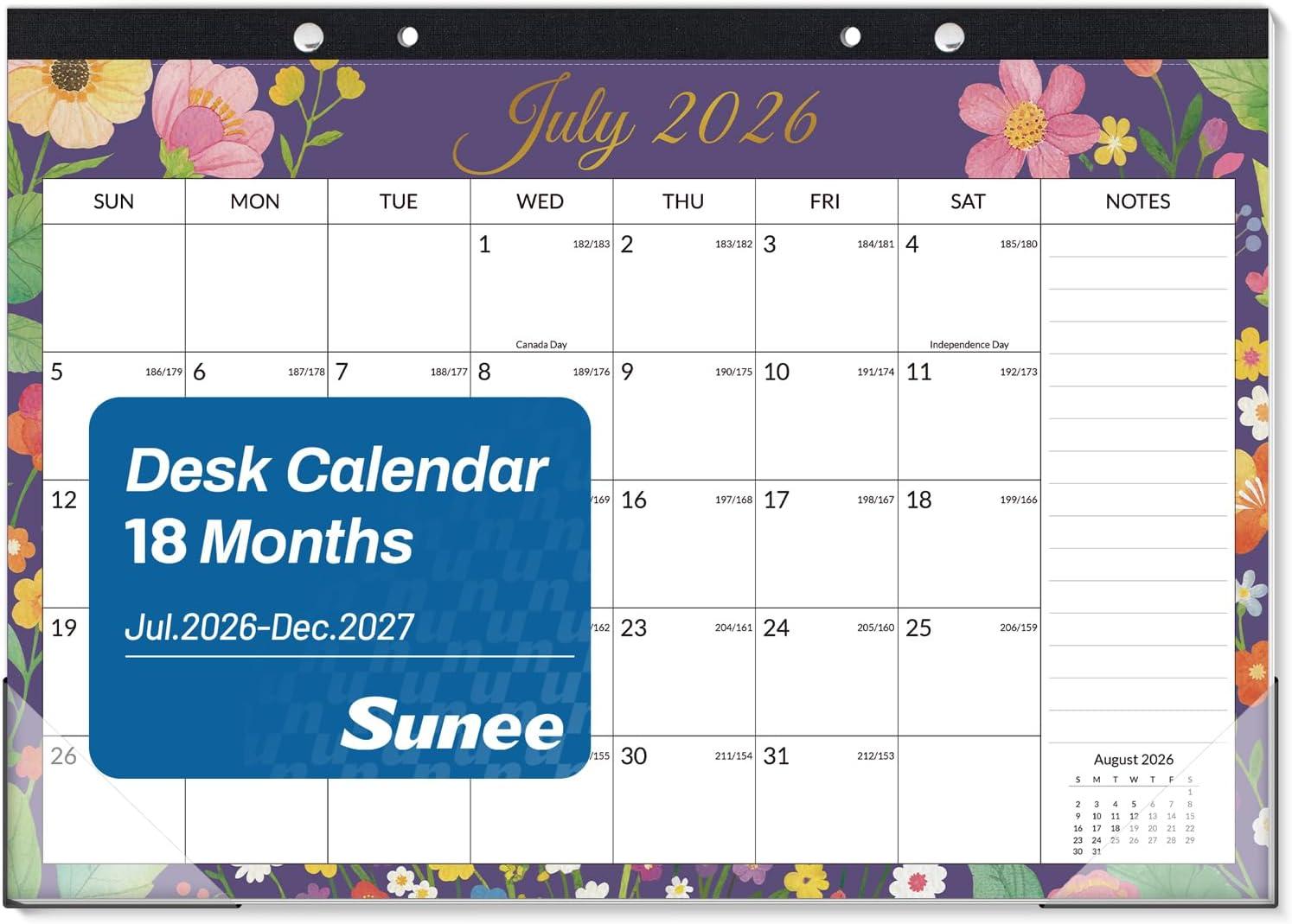 image:imageSUNEE 2026 Desk Calendar 18 Months from Oct 2025 to Mar 2027 17x12 Academic 2026 Calendar for Home School or Office 2026 Monthly Calendar with Note CuteFloral
