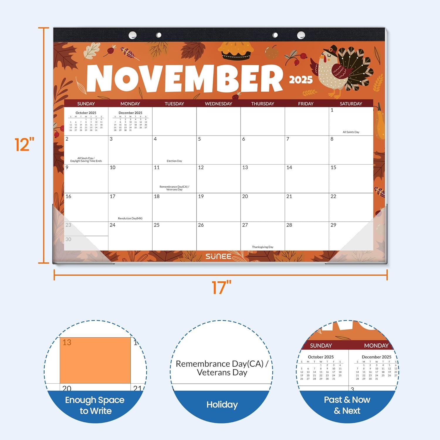 image:imageSUNEE 2026 Desk Calendar 18 Months from Oct 2025 to Mar 2027 17x12 Academic 2026 Calendar for Home School or Office 2026 Monthly Calendar with Note CuteSeasons