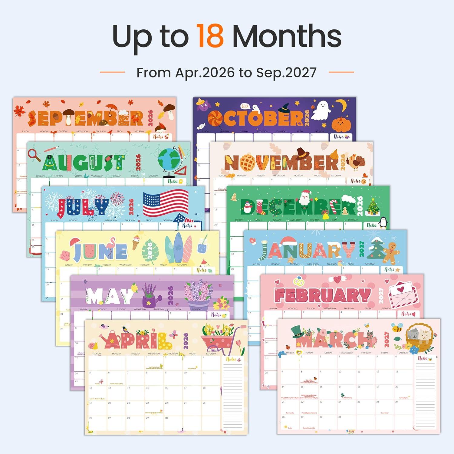 image:imageSUNEE 2026 Desk Calendar 18 Months from Oct 2025 to Mar 2027 17x12 Academic 2026 Calendar for Home School or Office 2026 Monthly Calendar with Note CuteCute