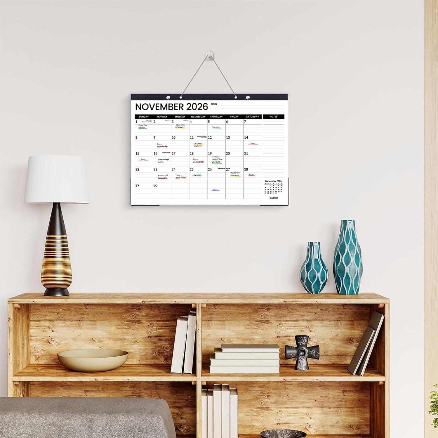 image:imageSUNEE 2026 Desk Calendar 18 Months from Oct 2025 to Mar 2027 17x12 Academic 2026 Calendar for Home School or Office 2026 Monthly Calendar with Note CuteBlack