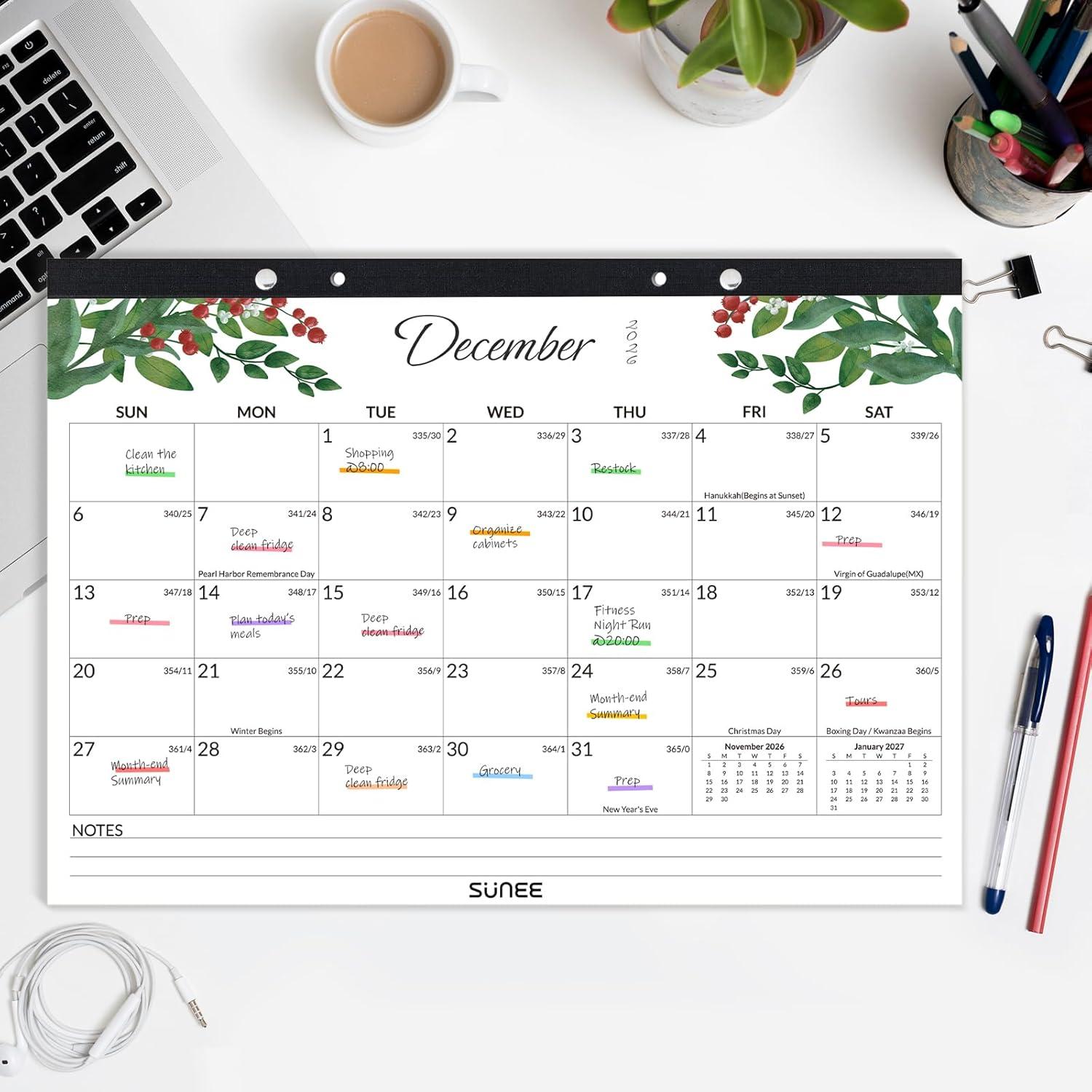 image:imageSUNEE 2026 Desk Calendar 18 Months from Oct 2025 to Mar 2027 17x12 Academic 2026 Calendar for Home School or Office 2026 Monthly Calendar with Note CuteGreenery