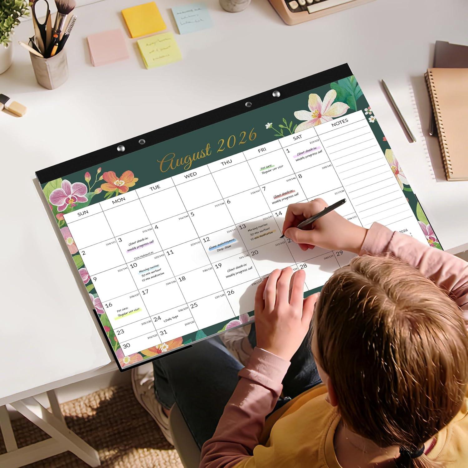 image:imageSUNEE 2026 Desk Calendar 18 Months from Oct 2025 to Mar 2027 17x12 Academic 2026 Calendar for Home School or Office 2026 Monthly Calendar with Note CuteFloral
