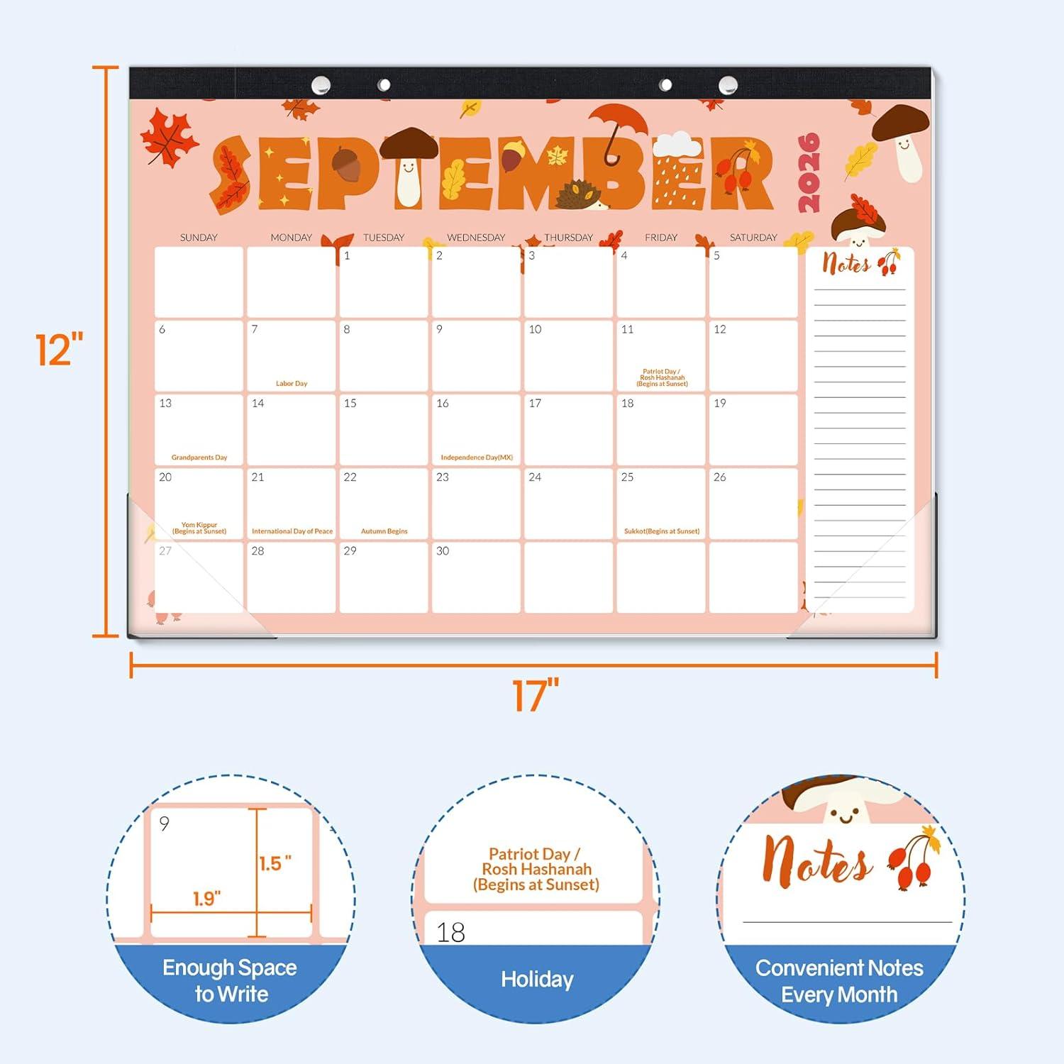 image:imageSUNEE 2026 Desk Calendar 18 Months from Oct 2025 to Mar 2027 17x12 Academic 2026 Calendar for Home School or Office 2026 Monthly Calendar with Note CuteCute