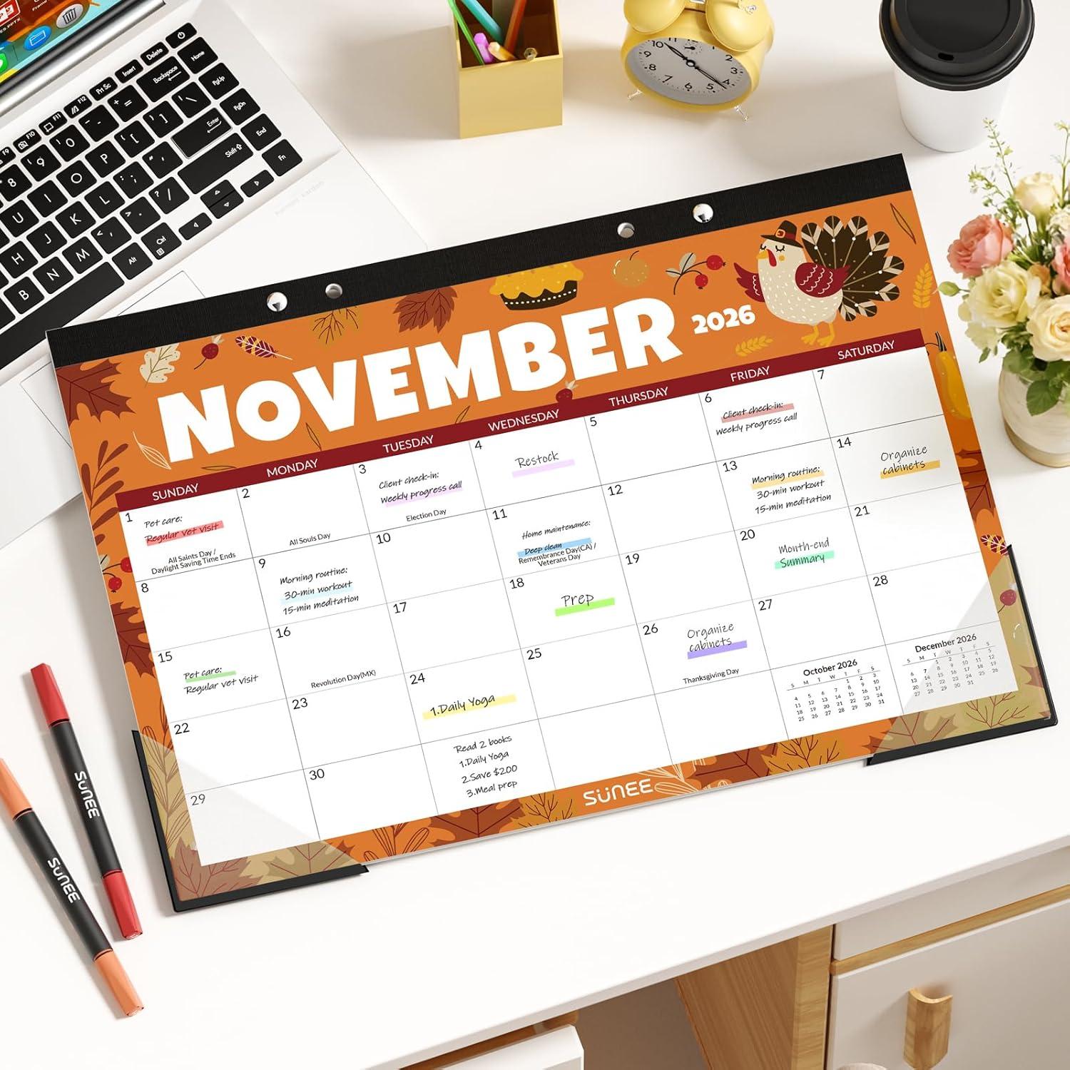 image:imageSUNEE 2026 Desk Calendar 18 Months from Oct 2025 to Mar 2027 17x12 Academic 2026 Calendar for Home School or Office 2026 Monthly Calendar with Note CuteSeasons