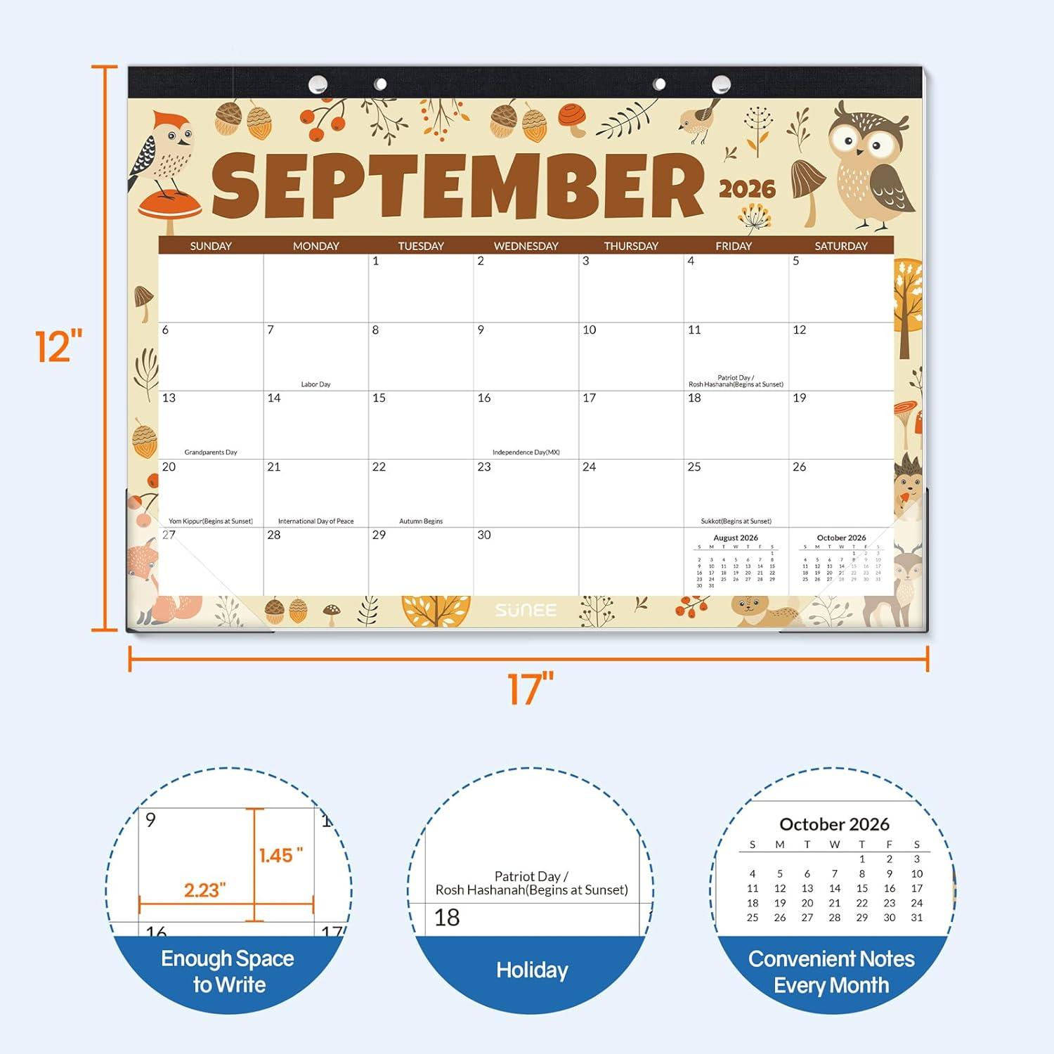 image:imageSUNEE 2026 Desk Calendar 18 Months from Oct 2025 to Mar 2027 17x12 Academic 2026 Calendar for Home School or Office 2026 Monthly Calendar with Note CuteSeasons