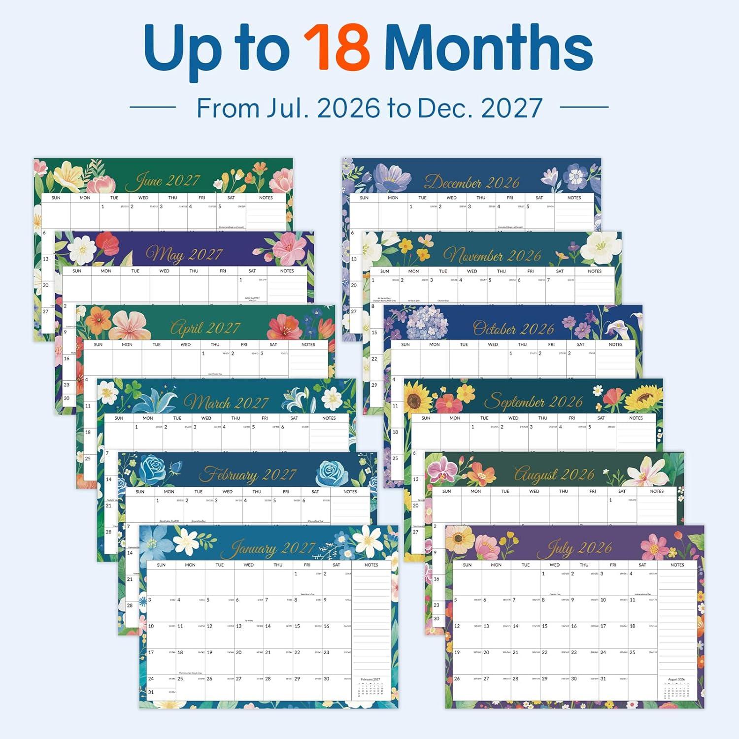 image:imageSUNEE 2026 Desk Calendar 18 Months from Oct 2025 to Mar 2027 17x12 Academic 2026 Calendar for Home School or Office 2026 Monthly Calendar with Note CuteFloral