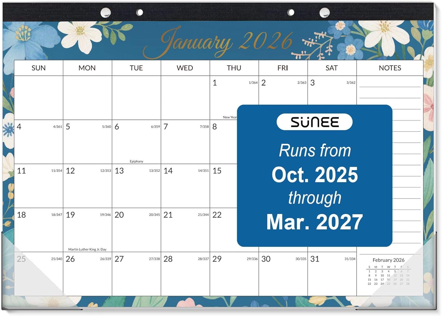 image:imageSUNEE 2026 Desk Calendar 18 Months from Oct 2025 to Mar 2027 17x12 Academic 2026 Calendar for Home School or Office 2026 Monthly Calendar with Note CuteFloral