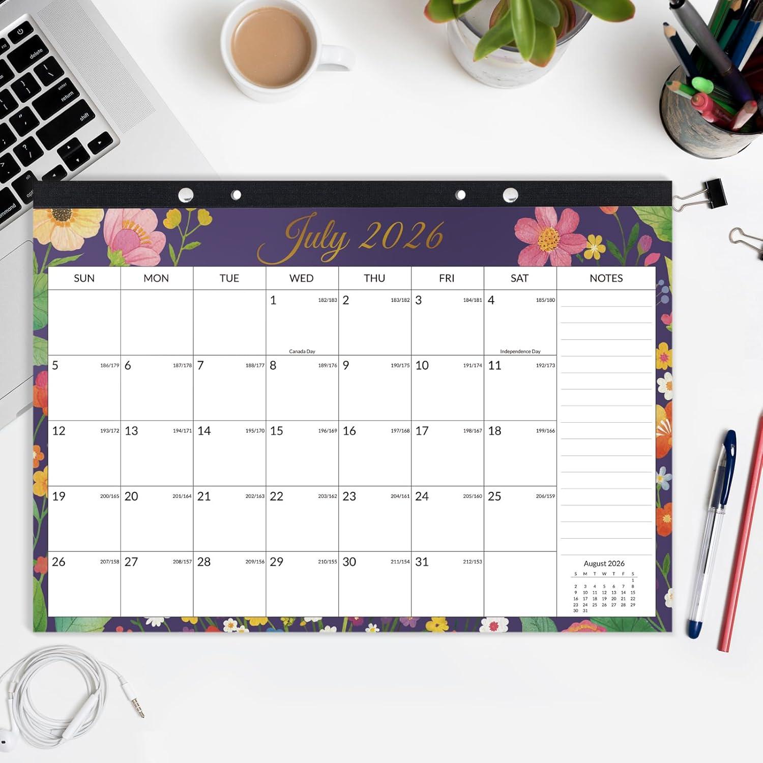 image:imageSUNEE 2026 Desk Calendar 18 Months from Oct 2025 to Mar 2027 17x12 Academic 2026 Calendar for Home School or Office 2026 Monthly Calendar with Note CuteFloral