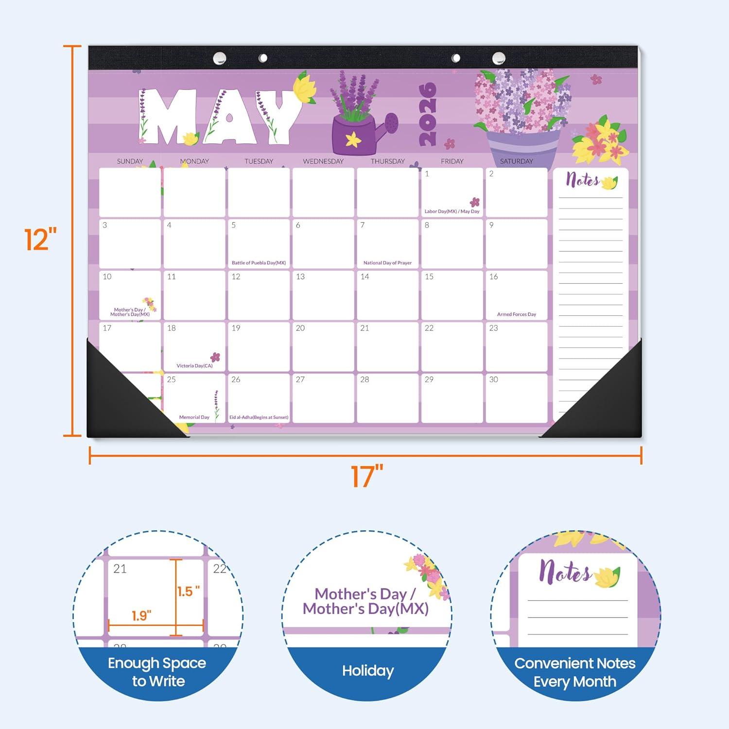 image:imageSUNEE 2026 Desk Calendar 18 Months from Oct 2025 to Mar 2027 17x12 Academic 2026 Calendar for Home School or Office 2026 Monthly Calendar with Note CuteCute