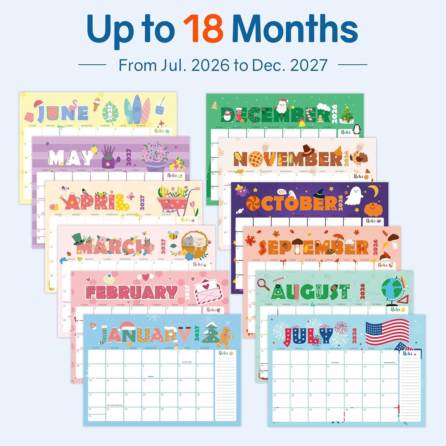 image:imageSUNEE 2026 Desk Calendar 18 Months from Oct 2025 to Mar 2027 17x12 Academic 2026 Calendar for Home School or Office 2026 Monthly Calendar with Note CuteCute