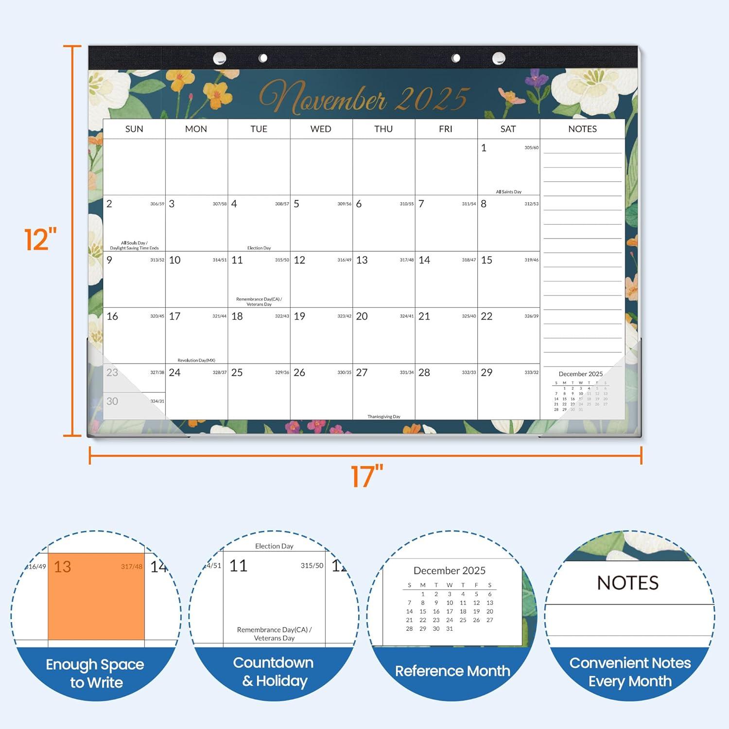 image:imageSUNEE 2026 Desk Calendar 18 Months from Oct 2025 to Mar 2027 17x12 Academic 2026 Calendar for Home School or Office 2026 Monthly Calendar with Note CuteFloral