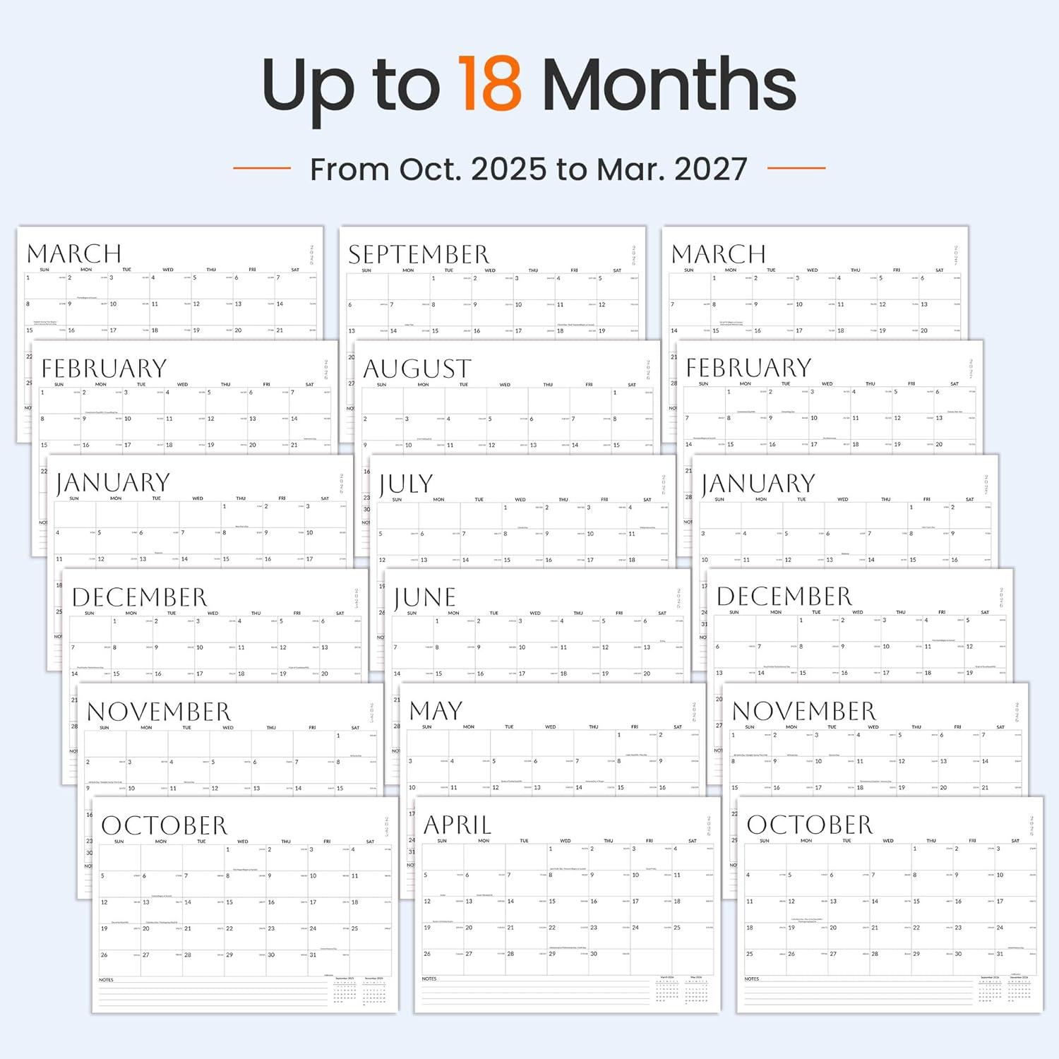image:imageSUNEE 2026 Desk Calendar 18 Months from Oct 2025 to Mar 2027 17x12 Academic 2026 Calendar for Home School or Office 2026 Monthly Calendar with Note CuteWhite