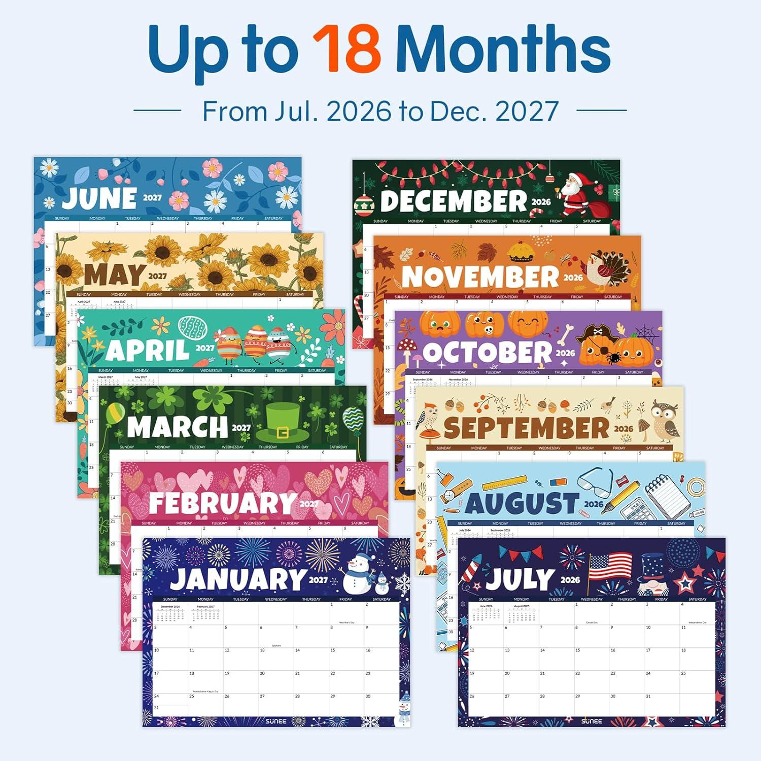 image:imageSUNEE 2026 Desk Calendar 18 Months from Oct 2025 to Mar 2027 17x12 Academic 2026 Calendar for Home School or Office 2026 Monthly Calendar with Note CuteSeasons