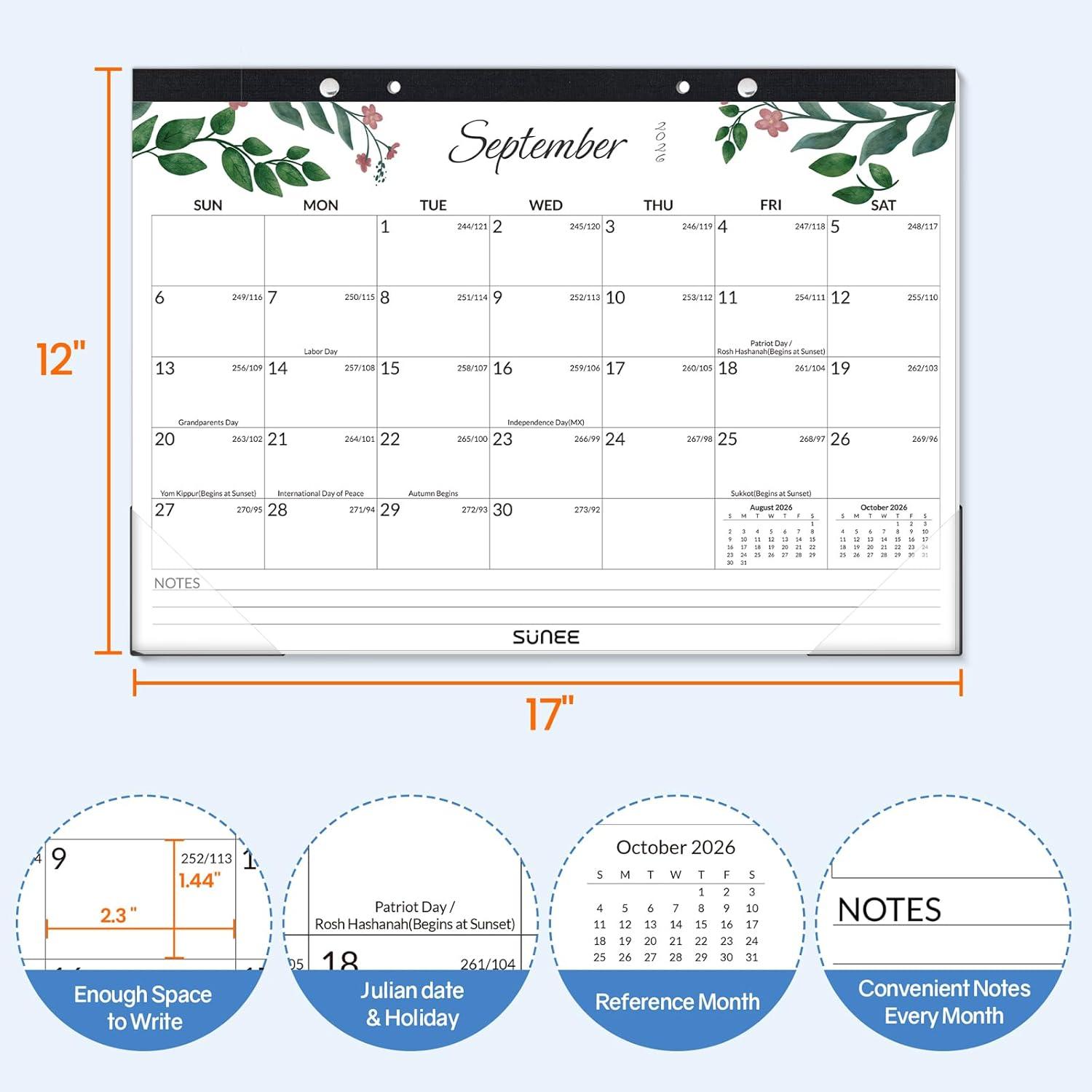 image:imageSUNEE 2026 Desk Calendar 18 Months from Oct 2025 to Mar 2027 17x12 Academic 2026 Calendar for Home School or Office 2026 Monthly Calendar with Note CuteGreenery