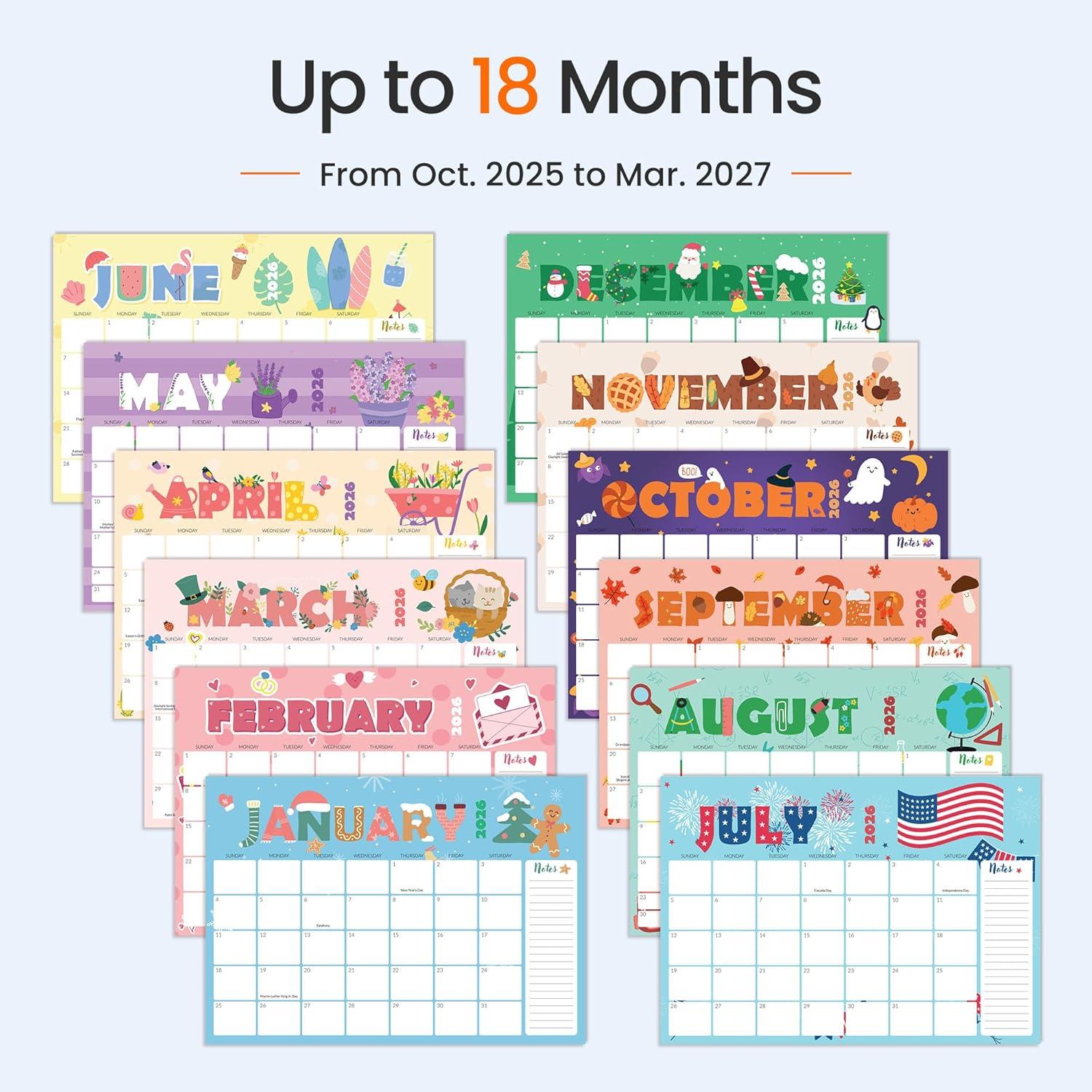 image:imageSUNEE 2026 Desk Calendar 18 Months from Oct 2025 to Mar 2027 17x12 Academic 2026 Calendar for Home School or Office 2026 Monthly Calendar with Note CuteCute