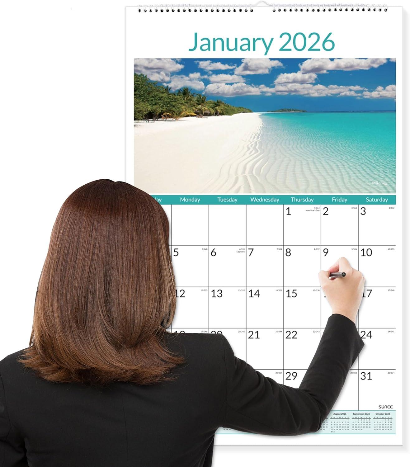 image:imageSUNEE 2026 Wall Calendar Extra Large 17x27 21 Month Calendar Ends June 2027 Vertical Large Monthly Calendar 20262027 for Wall Seasons ColorBeaches
